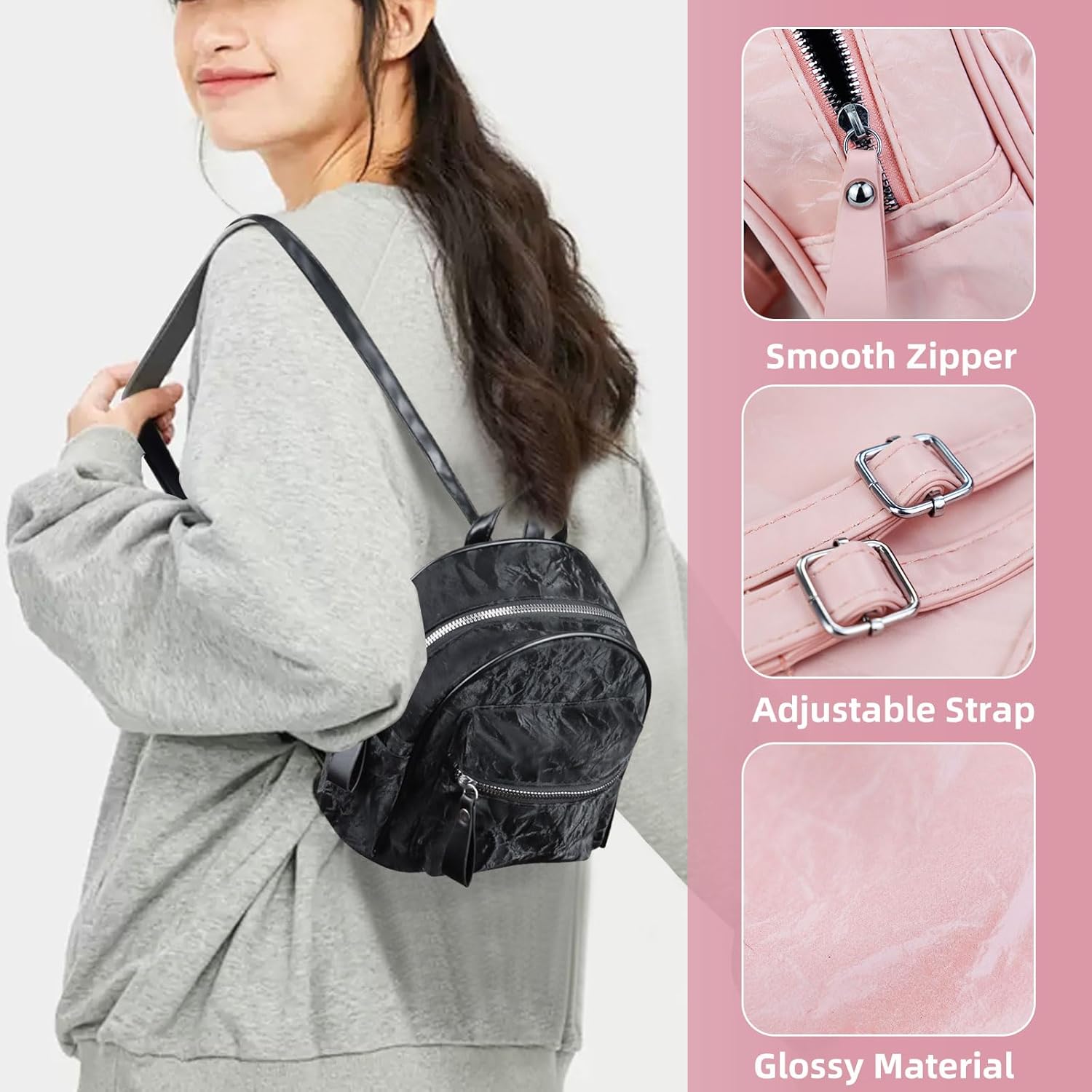 Mini Backpacks, PU Leather Ladies Backpack Small Backpack for Women, Cute Small Backpacks (pink) - Image 3