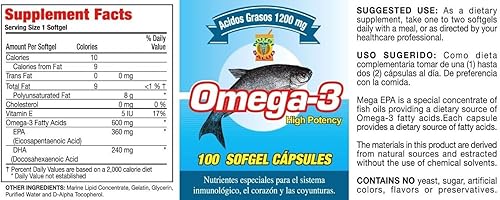 Miniatura 2 de Omega 3 Cápsulas de Alta Potencia. Set de 2 frascos con 100 cápsulas c/u. para las arterias, coyunturas, bajar el colestereol malo. Tratamiento para