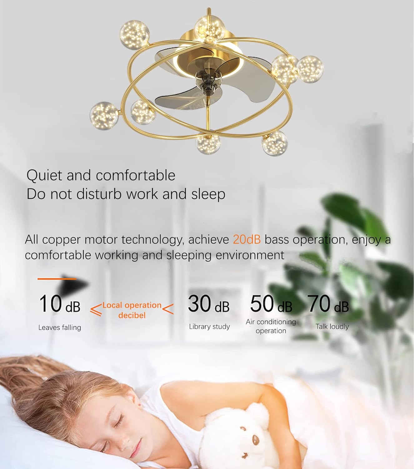YUEGOO Ceiling Fans with Lamps,45W Ceiling Fans with Lights 6 Speed Quiet Fan Ceiling Light Led Dimmable Fan Lights for Living Room Ceiling/D