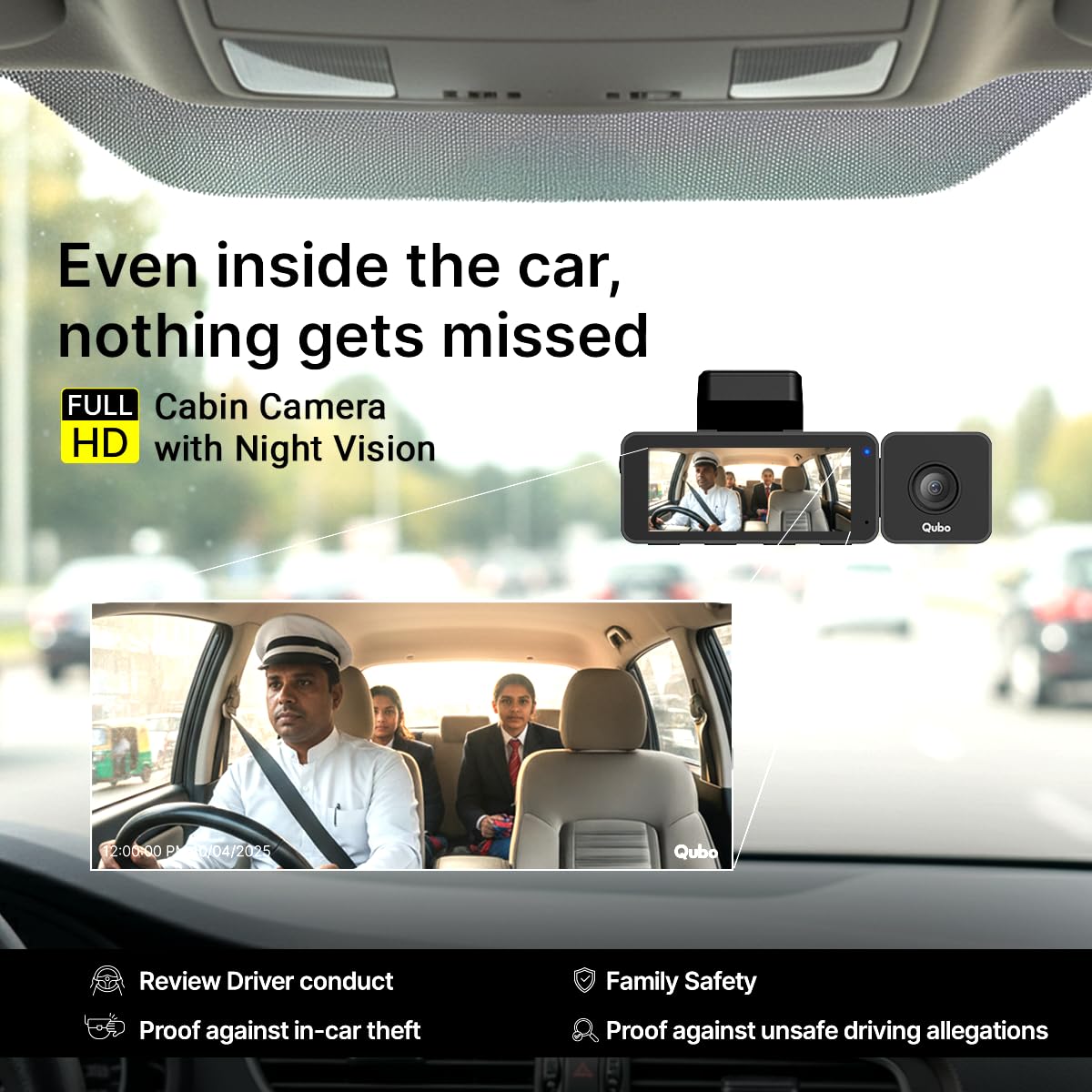 Qubo 3-Channel Dashcam Trio by Hero Group (Front+Rear+Cabin Camera) [New Launch] | 4MP | Built-in Wi-Fi & GPS | Wide FOV | IR Night Vision | App Control | Supports up to 1TB SD Card — Amazon image 6