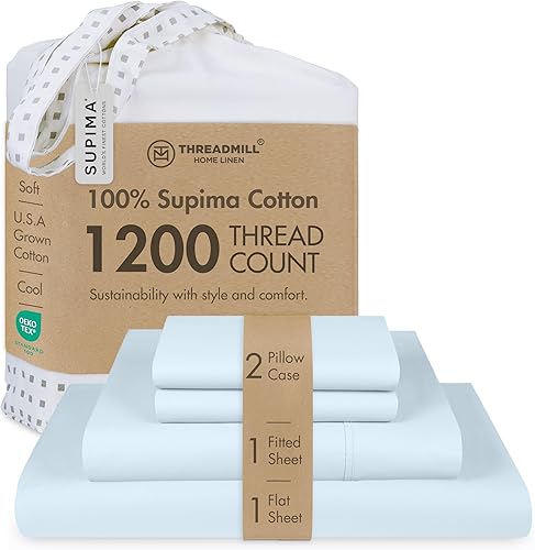 Threadmill Supima - Sábanas tamaño King, cuenta de 1200 hilos, sábanas de lujo americano de 4 piezas para colchón King, sábanas de algodón de