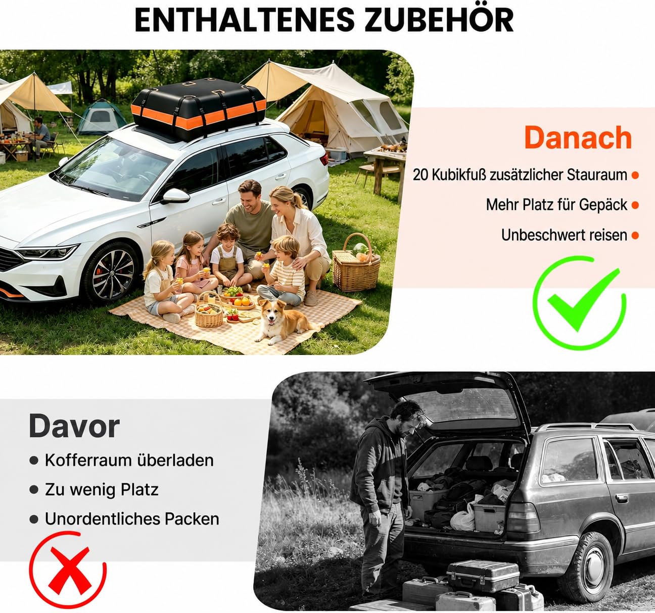 Dachgepäcktasche 570 L / 21 ft³, wasserdichte 900D PVC Dachbox-Tasche mit Verstärktem Reißverschluss, Anti-Rutsch-Matte, Befestigungsgurten und Aufbewahrungstasche, für die meisten Fahrzeuge