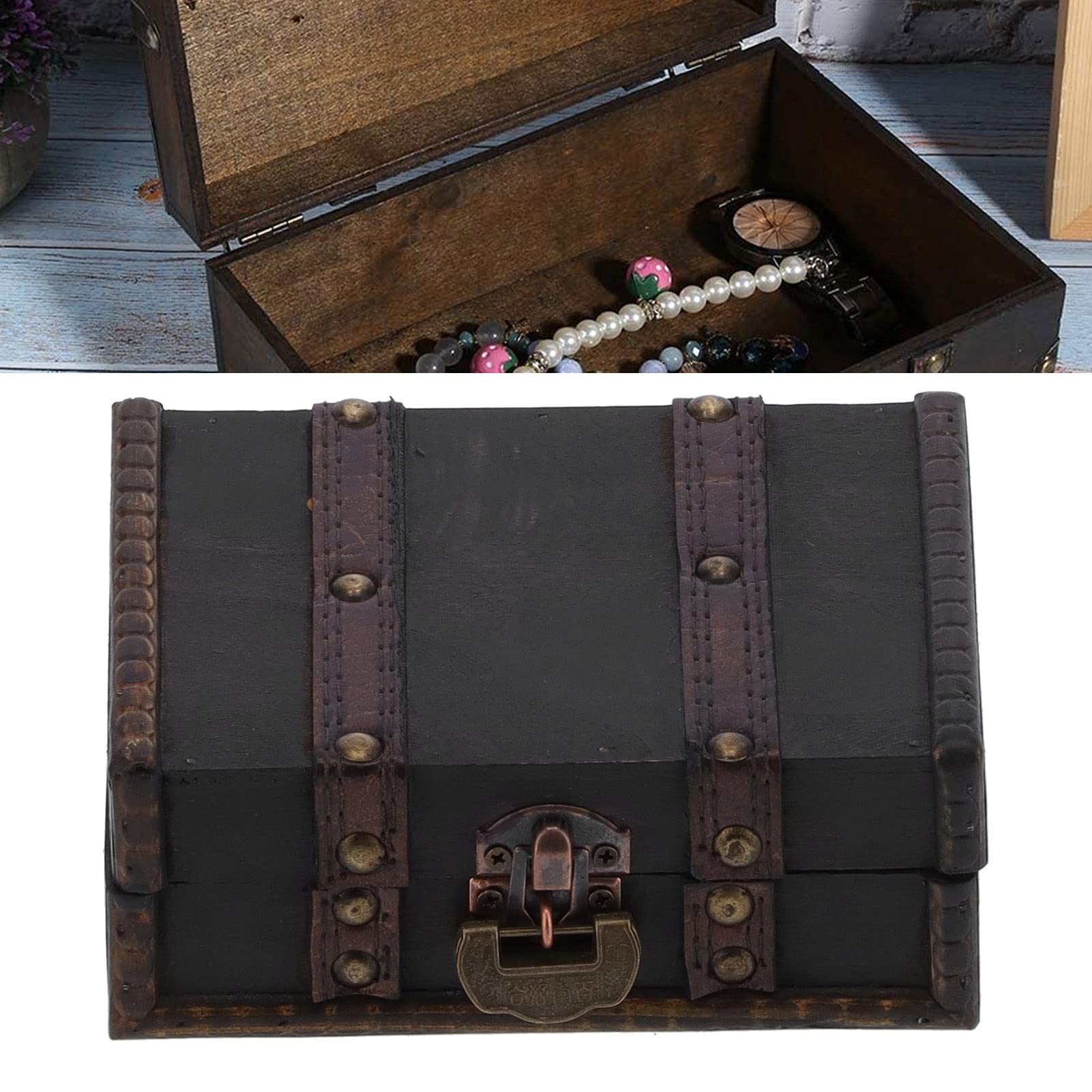 Caja de madera retro Sto Caja de joyería antigua con cerradura en D y llave de escritorio Nizer para joyas, collares, ingles, caja de recuerdo de madera hecha a mano