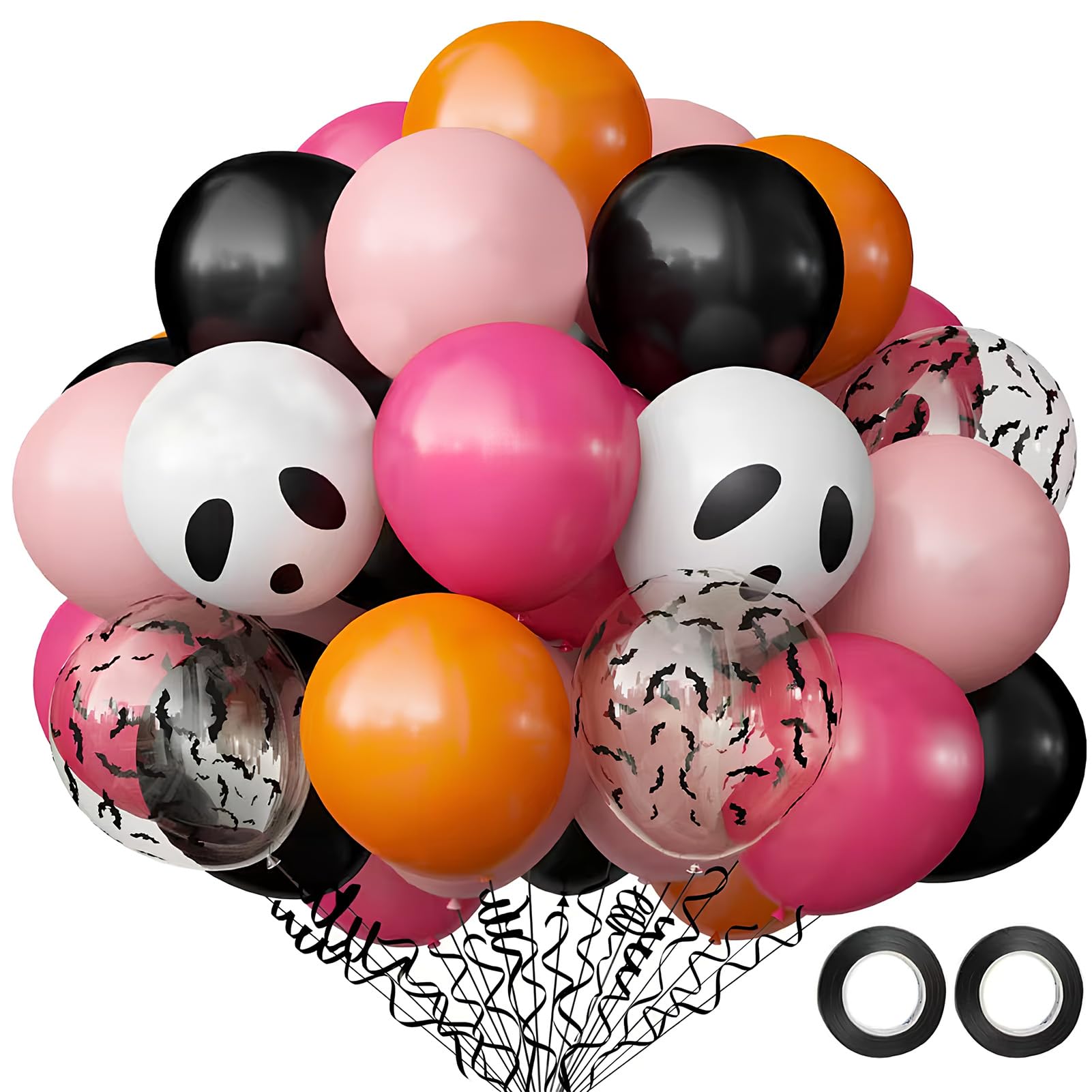 Halloween Party Balloons Decorations - 12 Inch Black Orange Rose Red Pink White Balloons (Pack of 50) | Vibrant Colors, for Kids Halloween Party