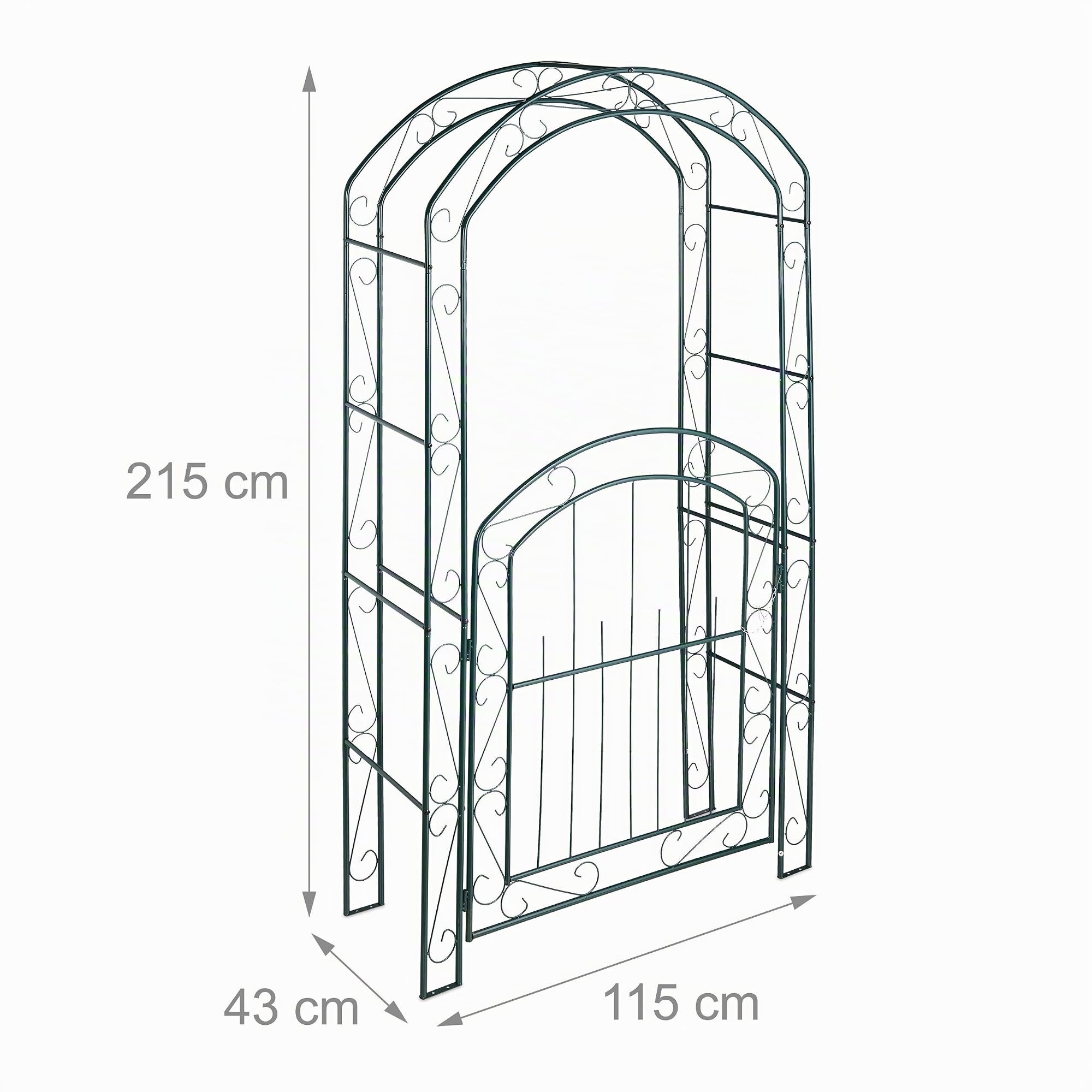 Relaxdays Arco per Rose con Cancelletto, Sostegno per Rampicanti, in Metallo, Resistente, HLP 215x115x43 cm, Verde
