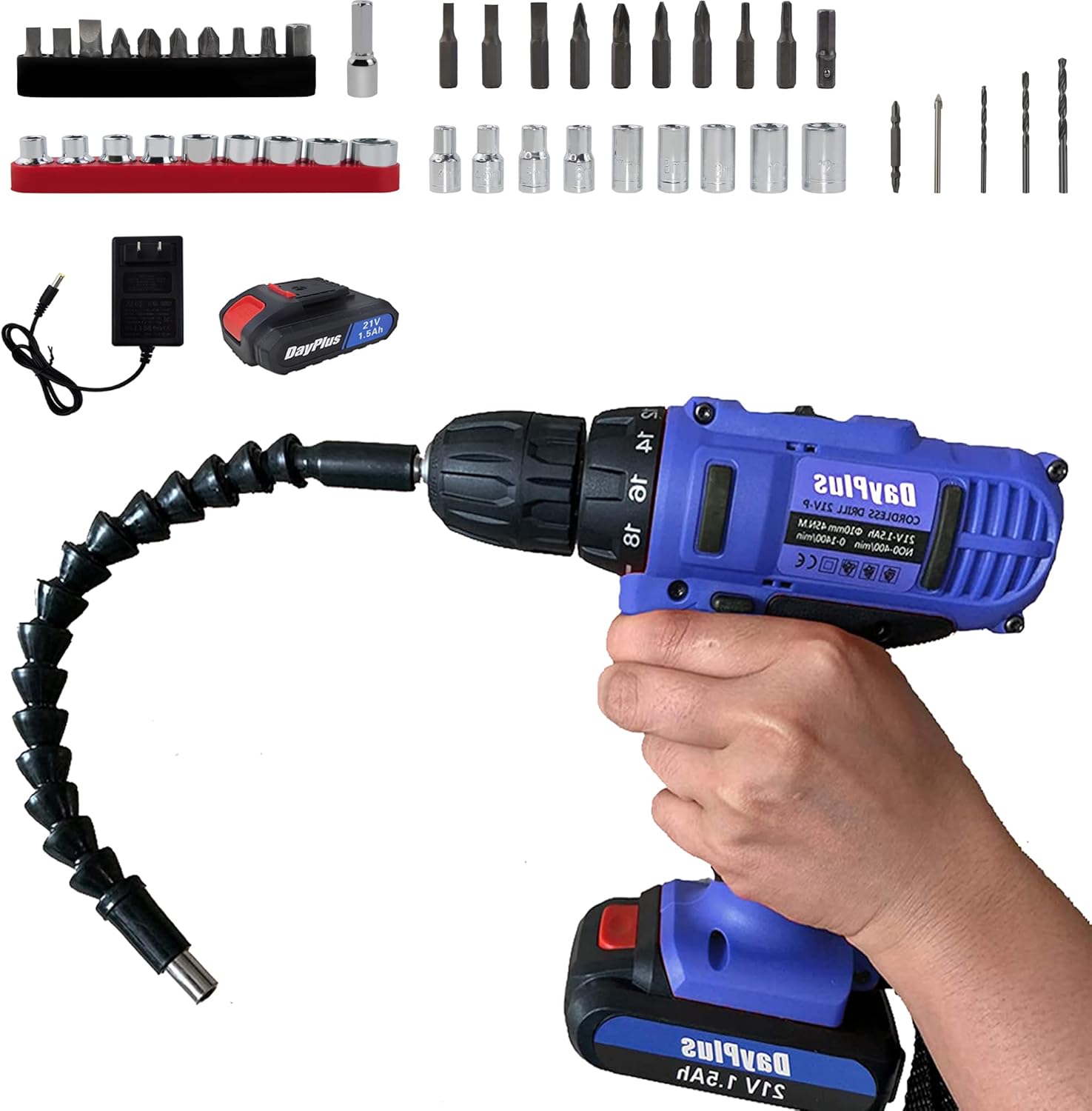 Taladro Inalámbrico con Batería y Cargador, 21V, Velocidad Variable