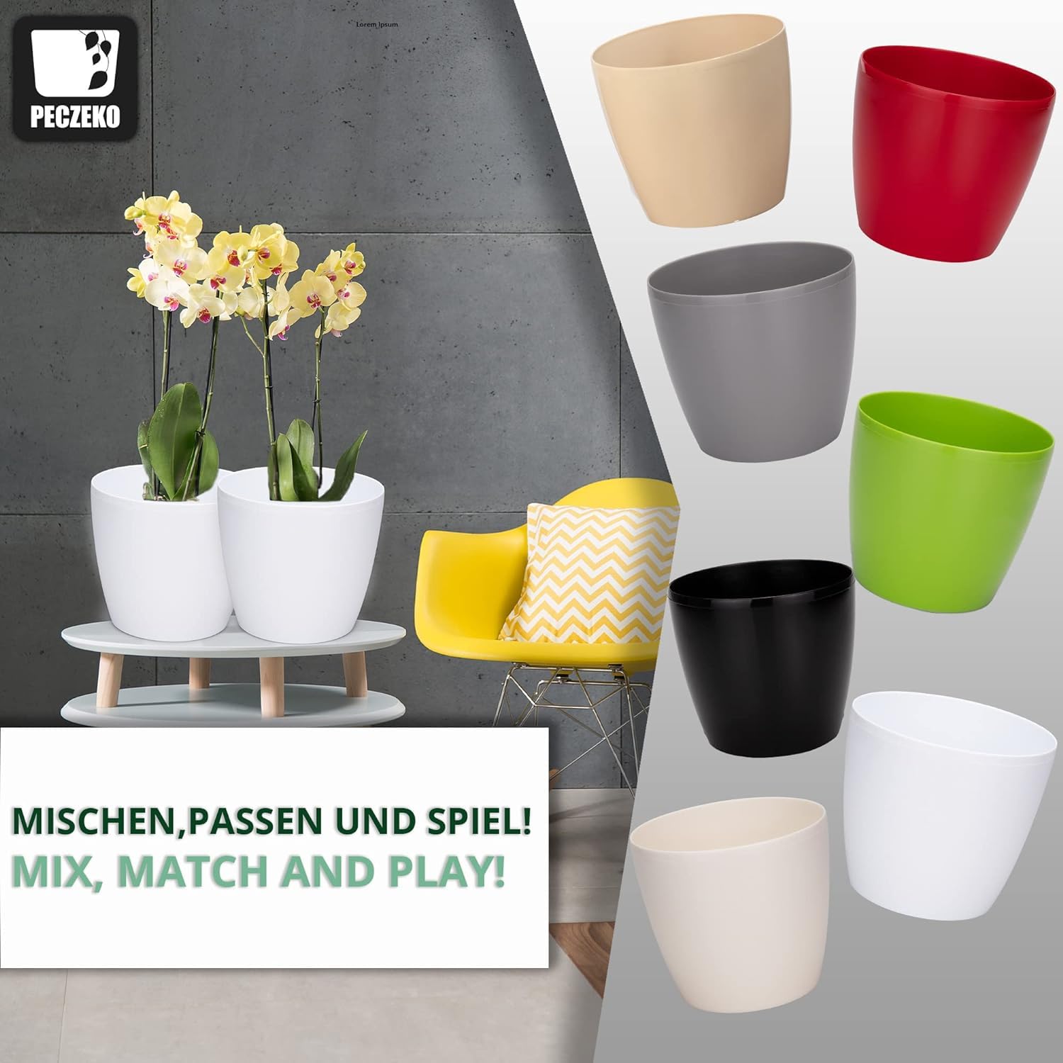 Pots de fleurs brillants - Pots de décoration pour fleurs et herbes - Pots de plantes ronds en plastique durables et légers pour salon et salle à manger, cuisine, terrasse, balcon - Lot de 2