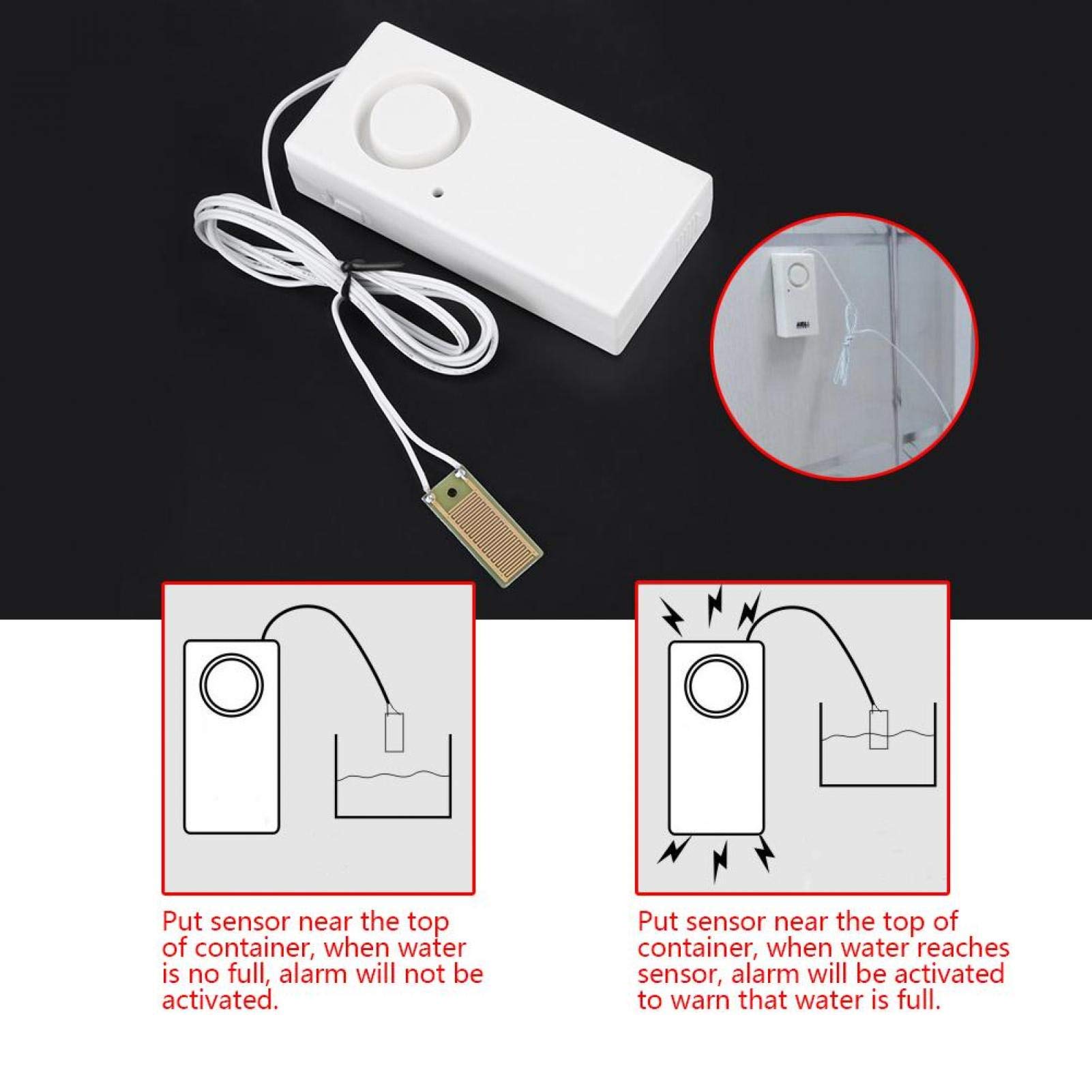 Gutter Overflow Sensor Water Sensor Water Leak Detector, Water Overflow Sensor Detector 120dB ...