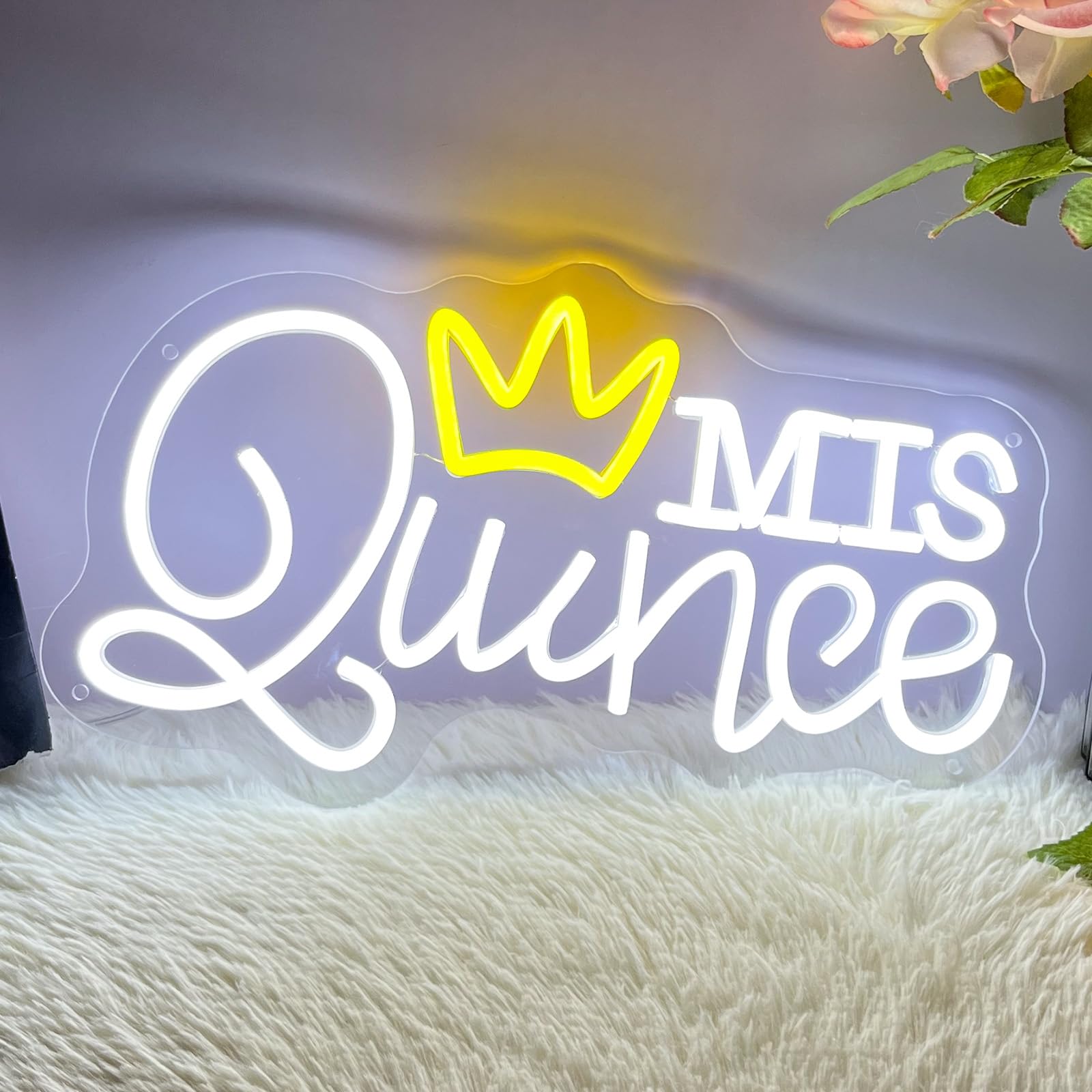 Mis Quince Neon Sign Cold White for Wall Decor Dimmable LED Sign Neon Lights for Bedroom Light Decoration for Birthday Party Room Decoration Gift for Girl Kid Lover 40CM*23CM