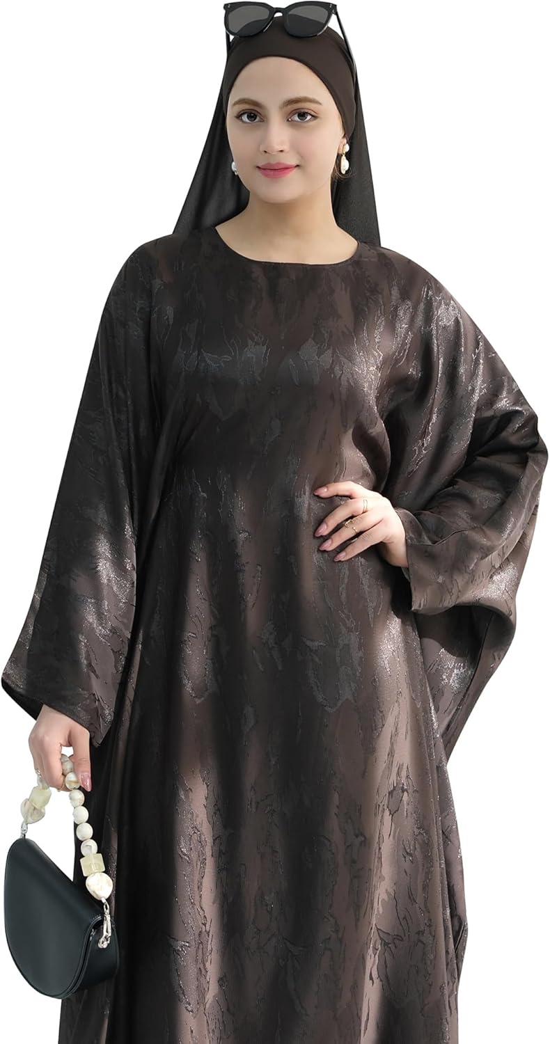 Elegant Eid Clothes Women Muslim Glossy Batwing Sleeve Abaya Ramadan Prayer Dress with Belt - Image 6