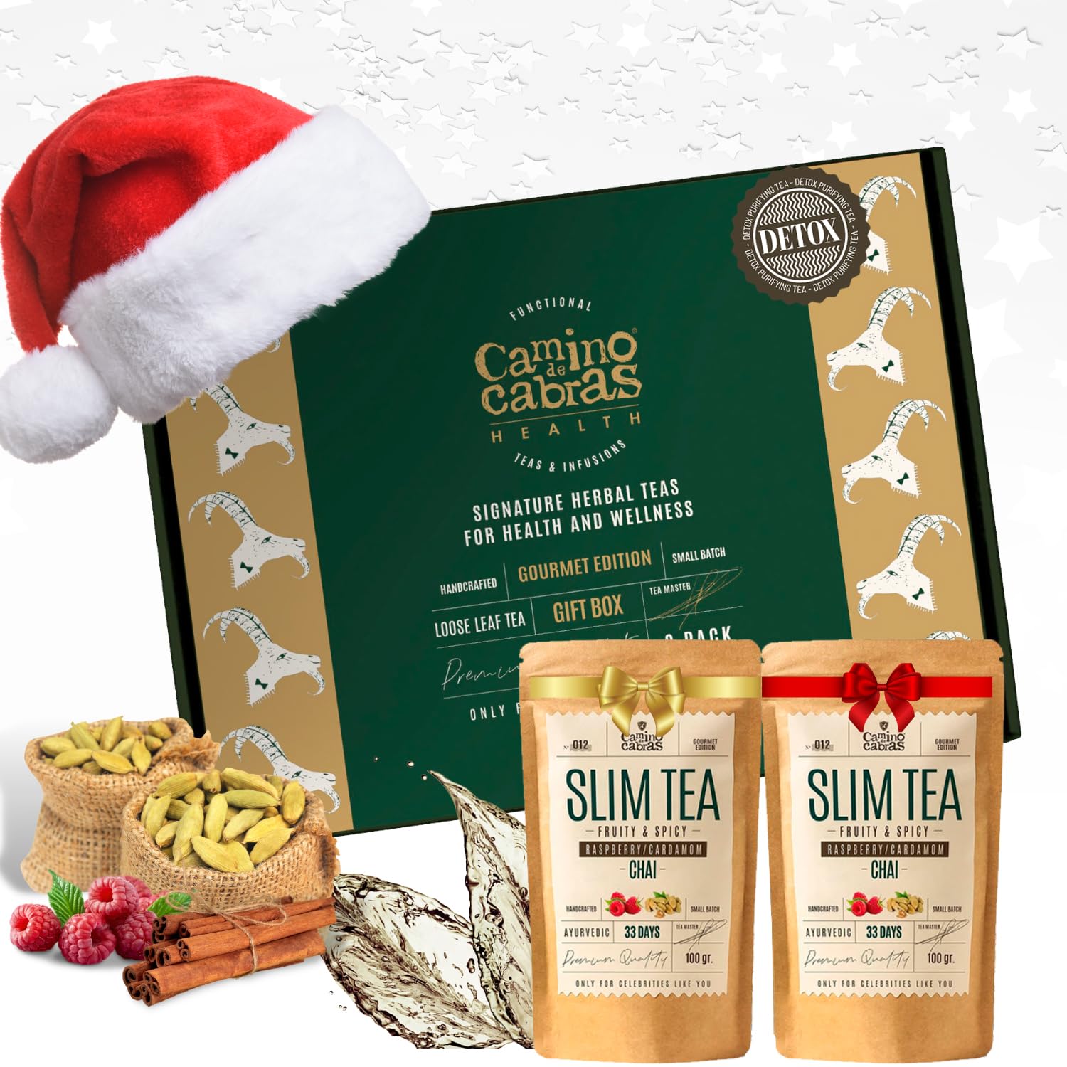 Herbal Tea Gift Set SLIM TEA - CAMINO DE CABRAS® - Masala CHAI TEA - Ideal for Chai Latte - Loose Leaf Tea Gifts - 2 Pack x 100g
