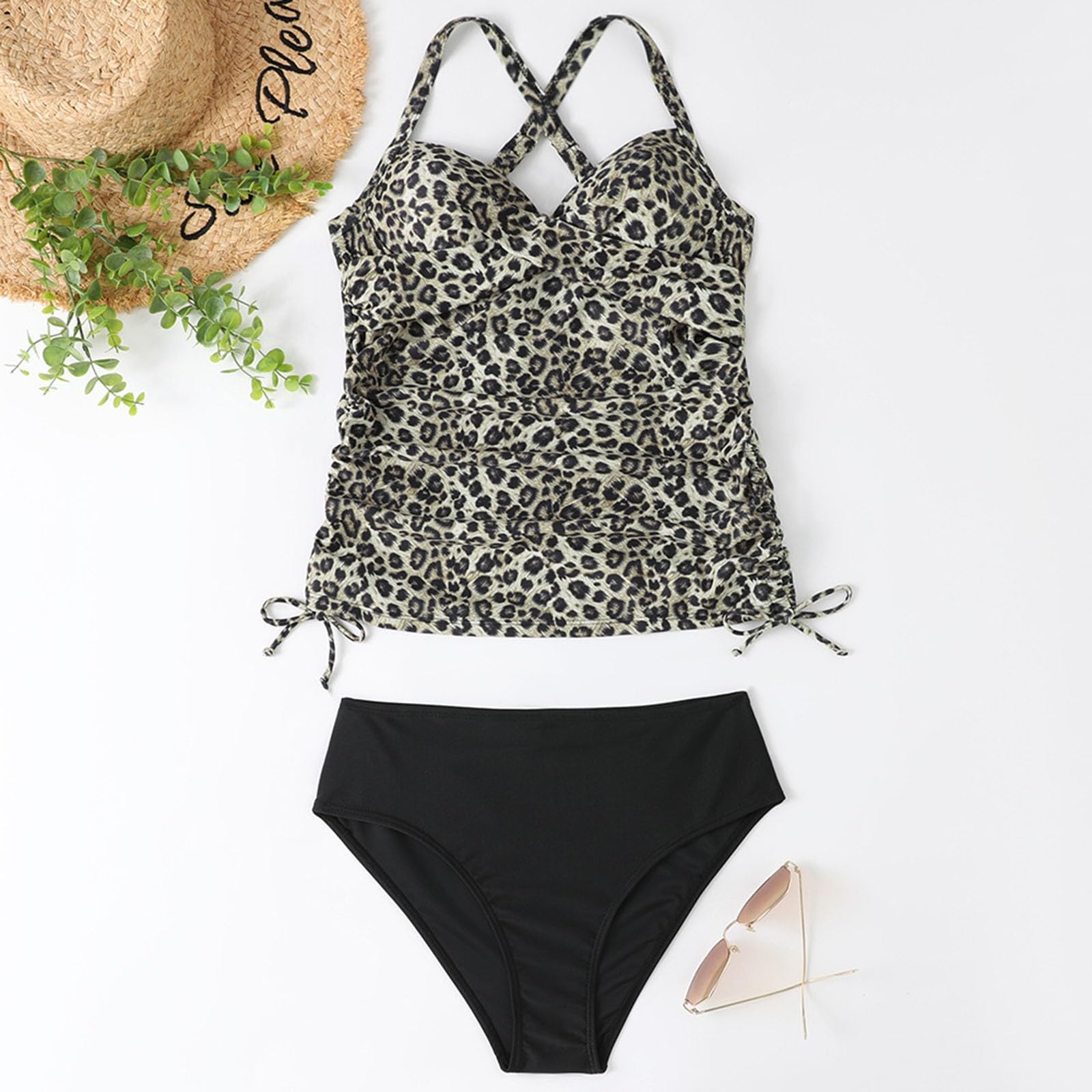 Costume Intero da Donna con fettuccia Arricciato, da Allenamento Atletico con Controllo Pancia e Push-up