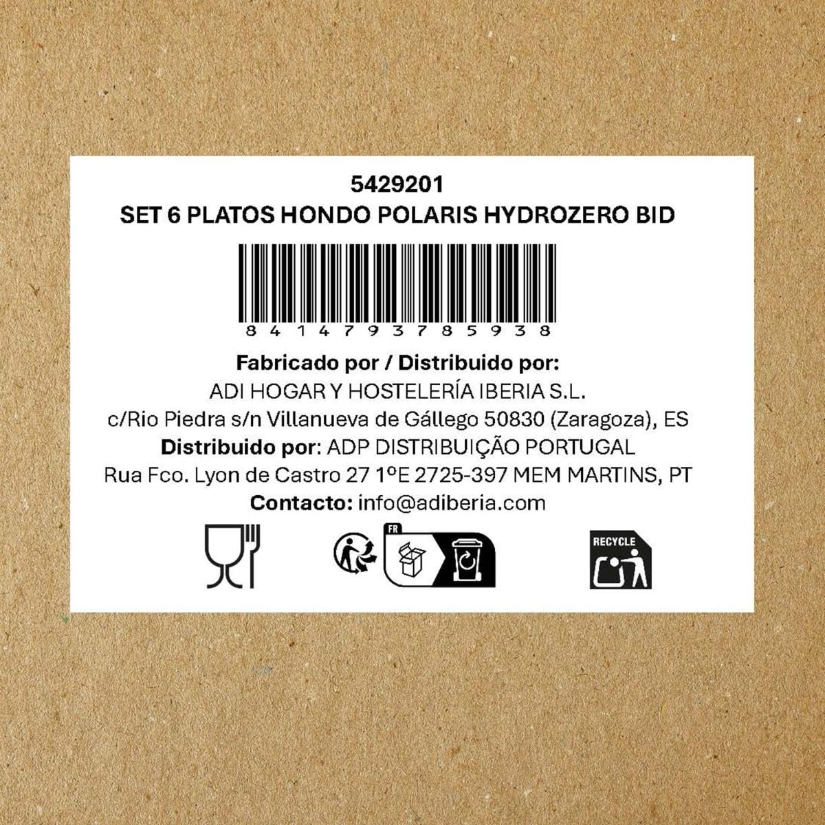 Bidasoa Set de 6 platos hondos Polaris Hydrozero de porcelana 23 cm | Azul, Porcelana, formato redondo, acabado brillo, 23 cm, 6 piezas, apilable, apto para microondas