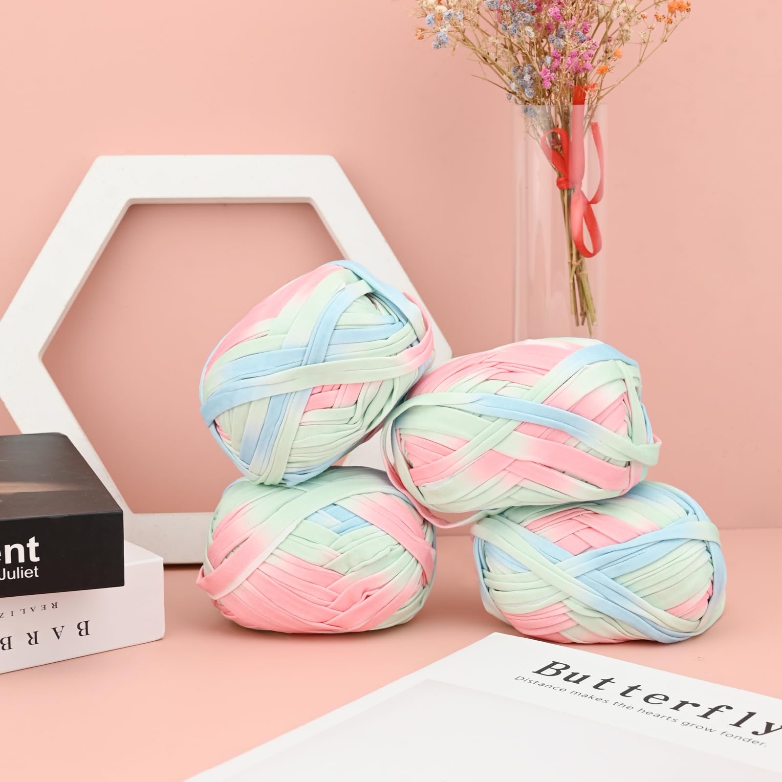 4-pack 100 g grof garen voor breien en haken T-shirtgarens, stof, breigaren, zacht, groot katoenen garen, haakgaren, set voor mandzakken, dekens, hoeden, speelgoed, schoenen, sjaals, gradiënt D