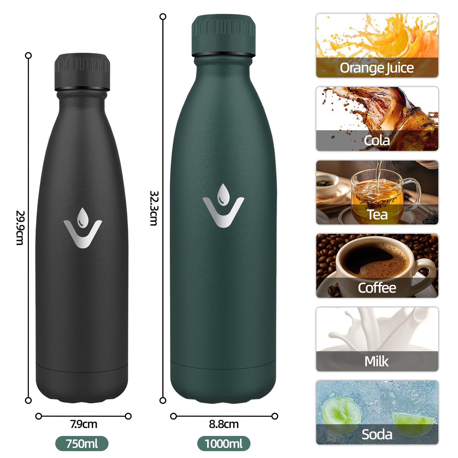 Motswedi Borraccia Termica 1 litro, Senza BPA, Bottiglia Termica, 18/8 Acciaio Inox, Borracce Termiche, Doppia Parete, Bottiglia Acqua, Borraccia per Palestra, Scuola, Sport, Ufficio, Verde Militare