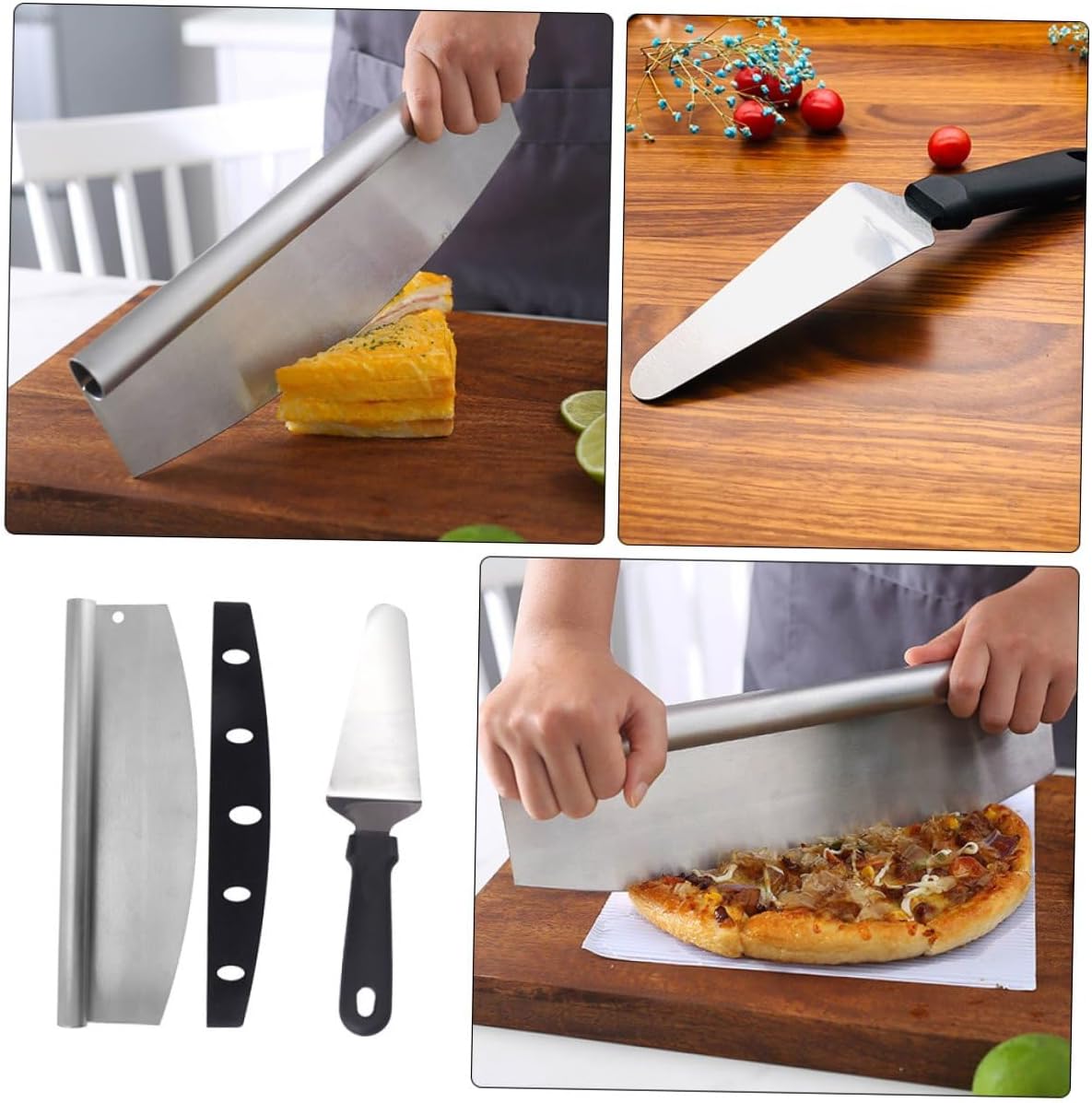 Pizza Cutter and Stainless Steel Pizza Peel 2pcs Set with Pp Cover Multifunctional Kitchen Baking Tool for Home and Outdoor Use
