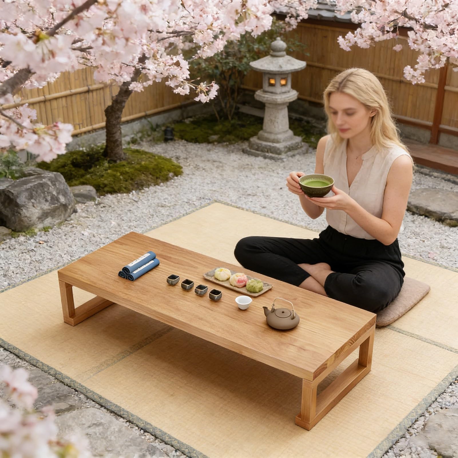Tavolino Tatami Vintage in Legno Solido - Tavolino da pavimento giapponese, basso in legno massello per appartamento, soggiorno, sala da pranzo, tè, Tatami (120 * 60 * 35 cm/47,5 * 24 * 14 pollici)