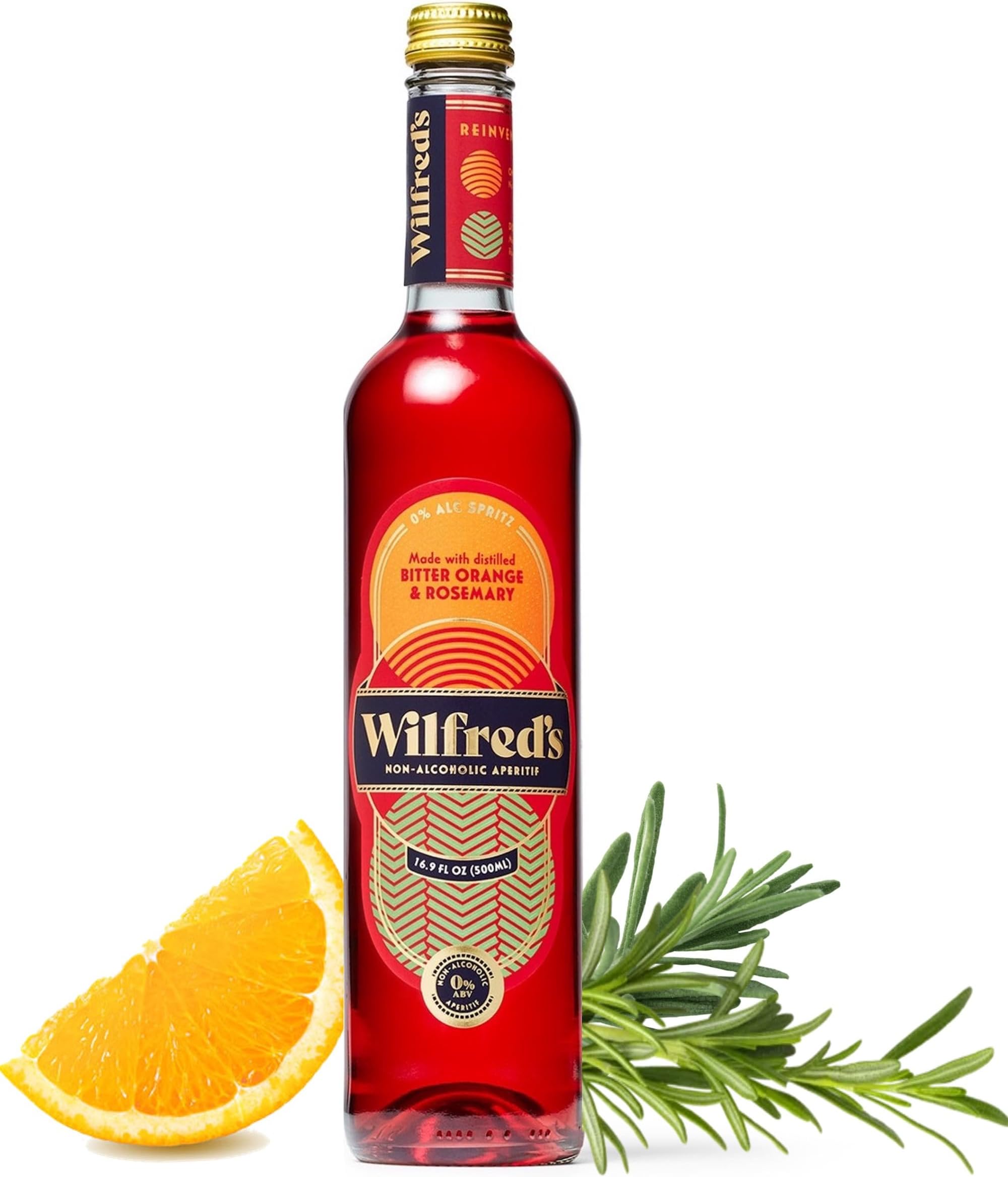 Alcohol-Free Bittersweet Aperitif (0.0%) | Orange, Rosemary & Rhubarb | Non-Alcoholic Spritz Aperitivo | Natural | Gluten-Free | Vegan Friendly | No Alcohol Spirit | 16.9 fl oz, 500ml Bottle