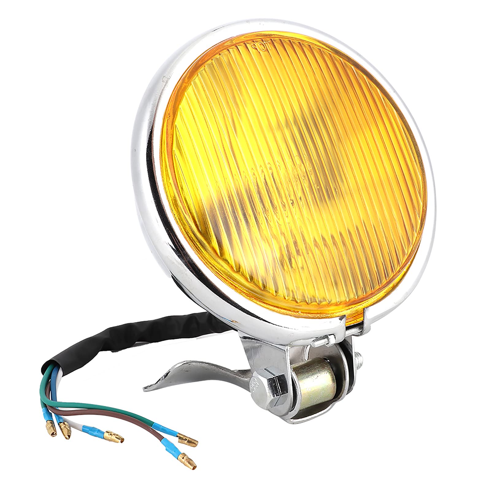Faro Per Moto Vintage, Faro Stile Retrò Faro Per Moto Nostalgico Faro Per Moto Universale Accessorio Per Modifica Moto(Vetro giallo guscio d'argento)