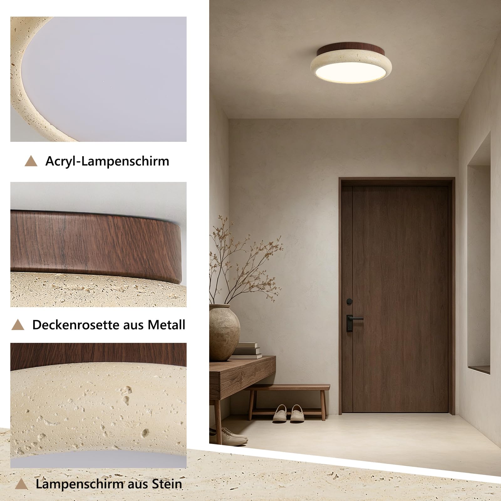 LED Deckenleuchte Im Wabi Sabi Stil Naturstein 30 cm Rund Deckenlampe 24W