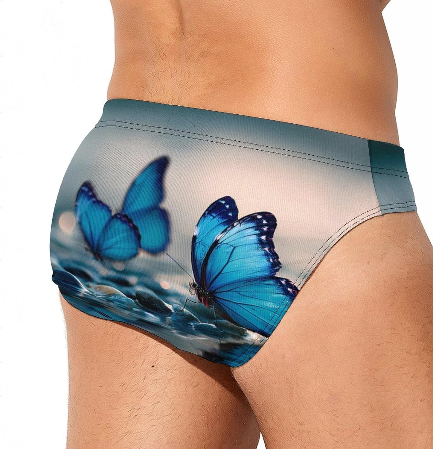 Blue Butterfly Men's Swimsuit Brief Sexy Bikini Briefs Retro Printed Swimwear Quick Dry Swimming Trunks 3X-Large