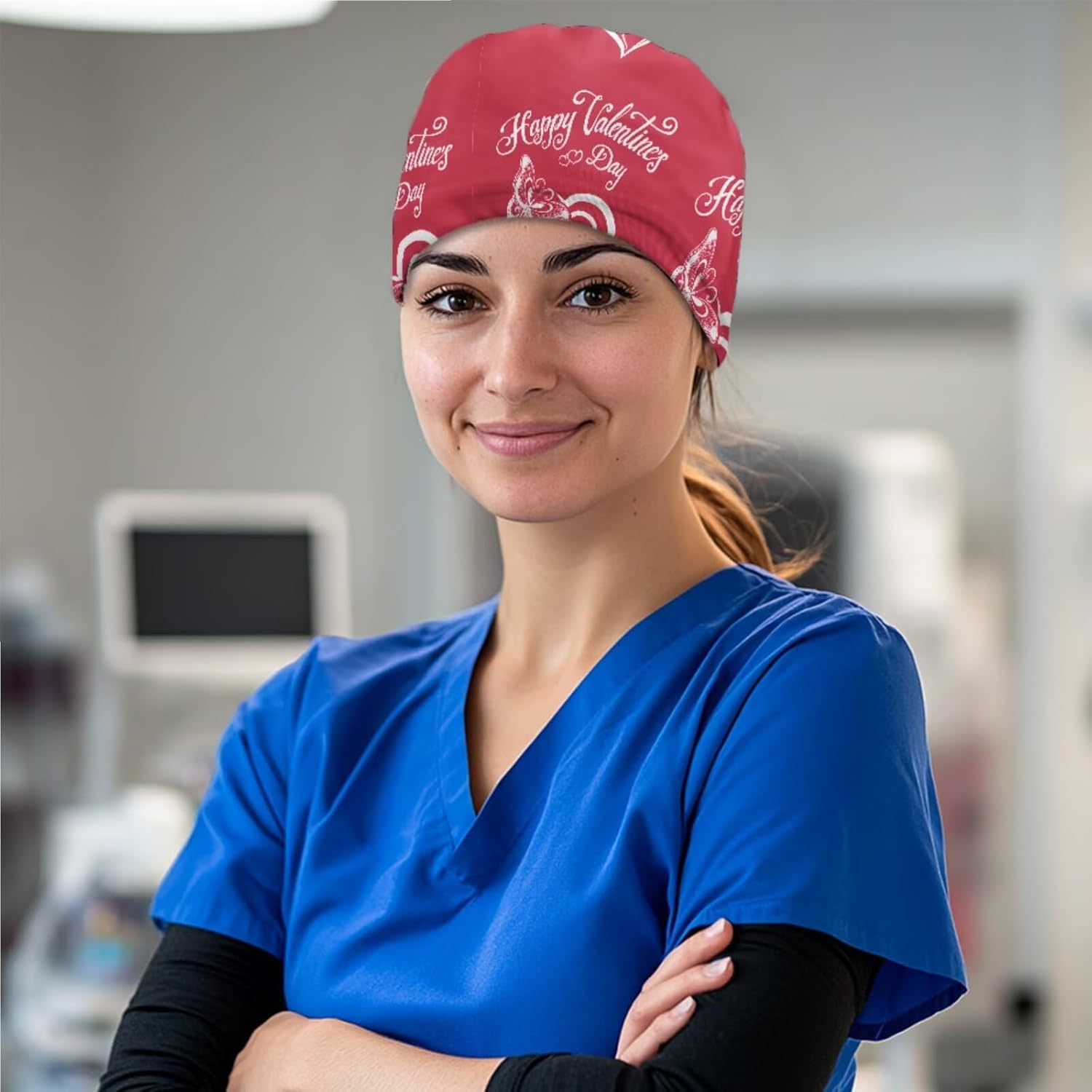 Women's Scrub Top&Nurse Cap 2-Piece Set,V-Neck Soft Stretch Medical Shirt with Pockets,Comfortable Nurse Uniform