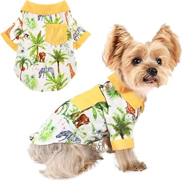 Dog Hawaiian Shirts, Summer Breathable Dog Shirt Floral Print Lightweight Cool Doggie Shirts Beach Puppy Clothes Pet Polo Tee T-Shirts for Camp Vacation