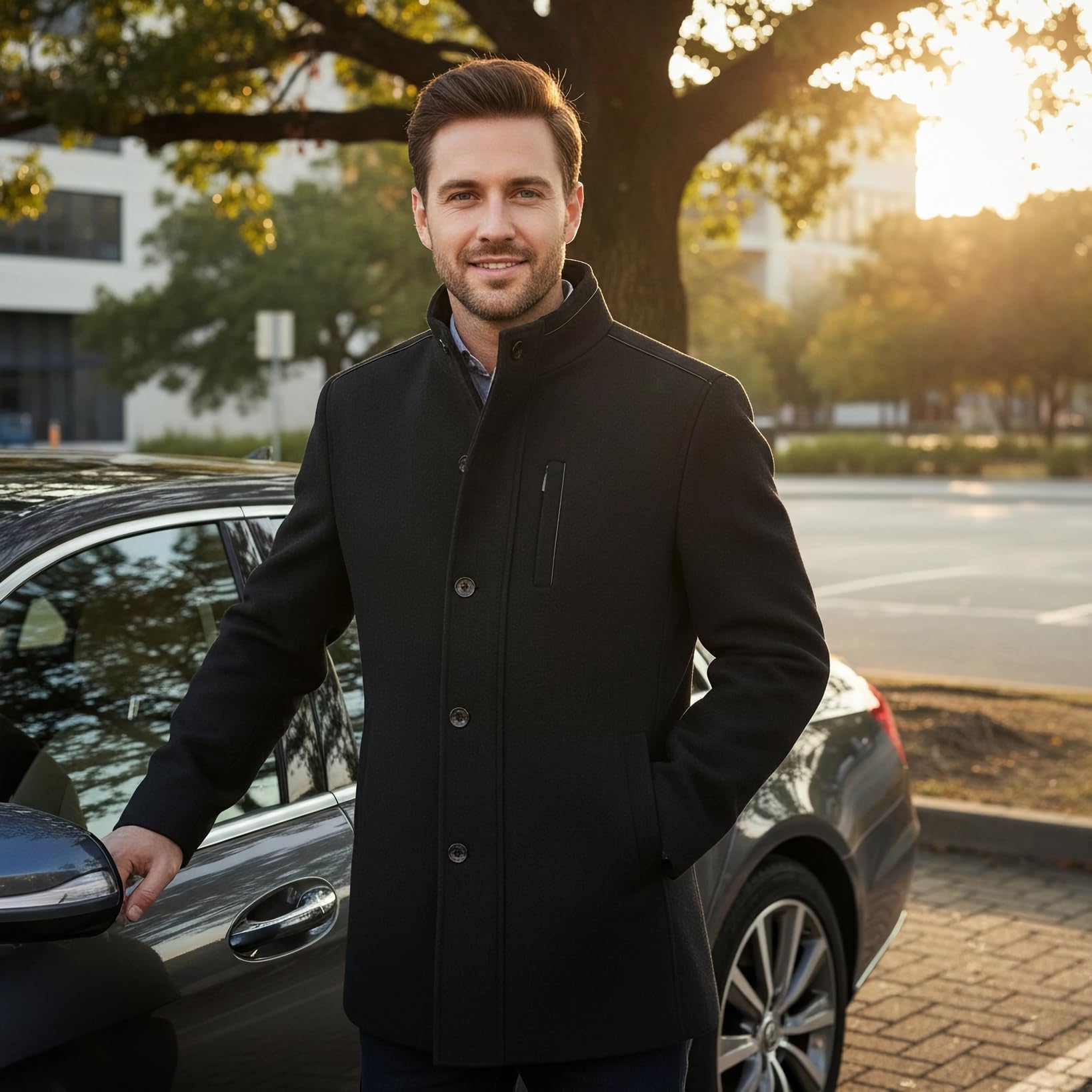 MODFUL Cappotto invernale da uomo in lana di media lunghezza | Peacoat, Slim Fit, per il lavoro