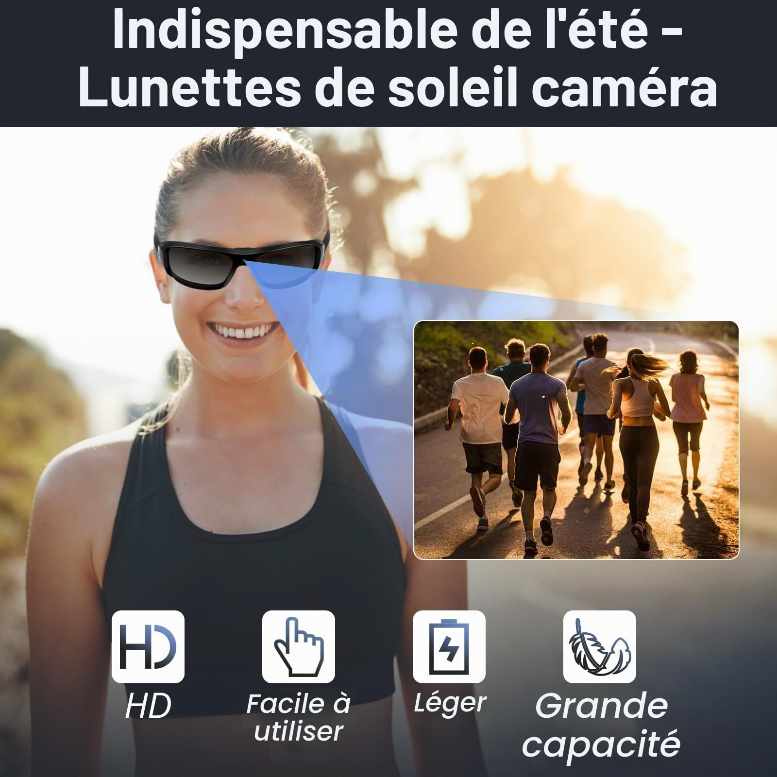 Caméra Espion Lunettes de Soleil, Mini Lunette Espion 1080P HD, Portable Micro Camera Cachee Caméscope Sport Enregistreur Vidéo Photos pour Extérieur