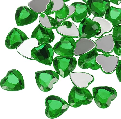 Miniatura 33 de MECCANIXITY 60 piezas de diamantes de imitación acrílicos de corazón de 0.59 pulgadas (0.591 in) con parte trasera plana, gemas de plástico