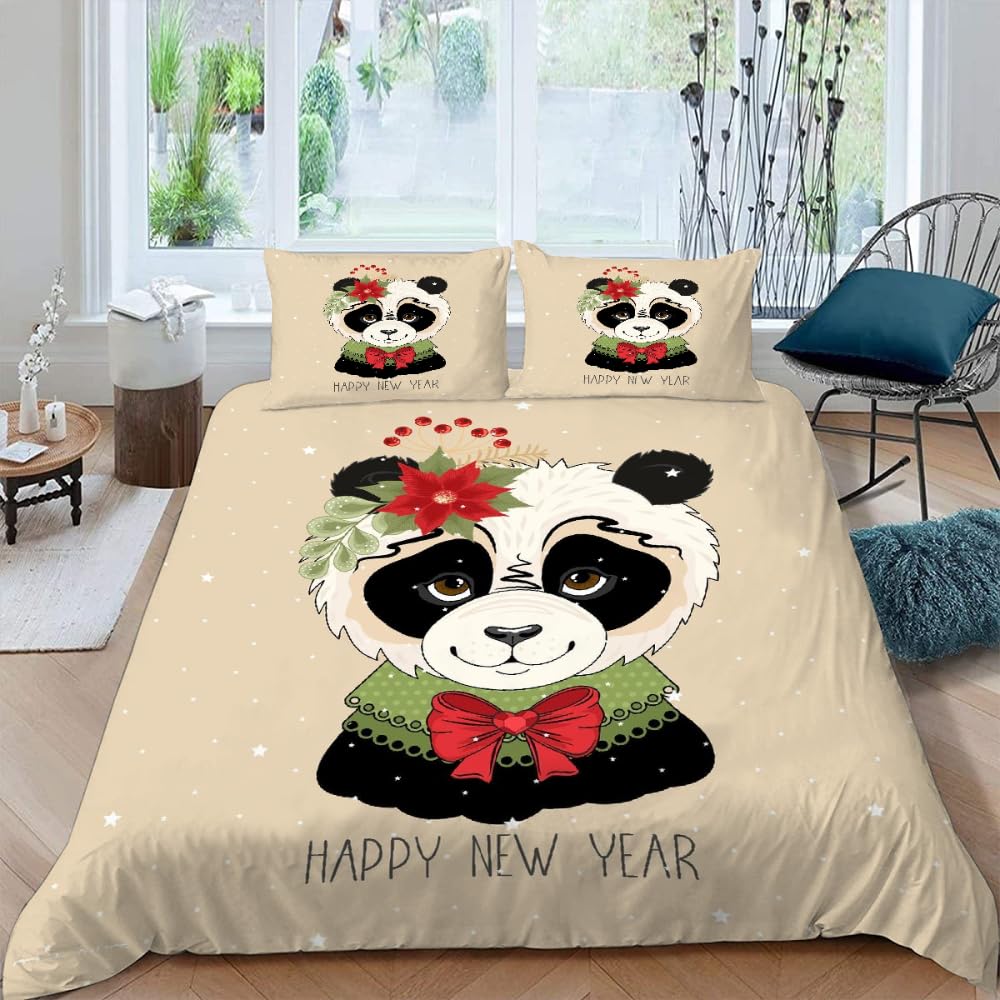 Housse de couette panda 240x260 avec 2 taies d'oreiller motif fleurs