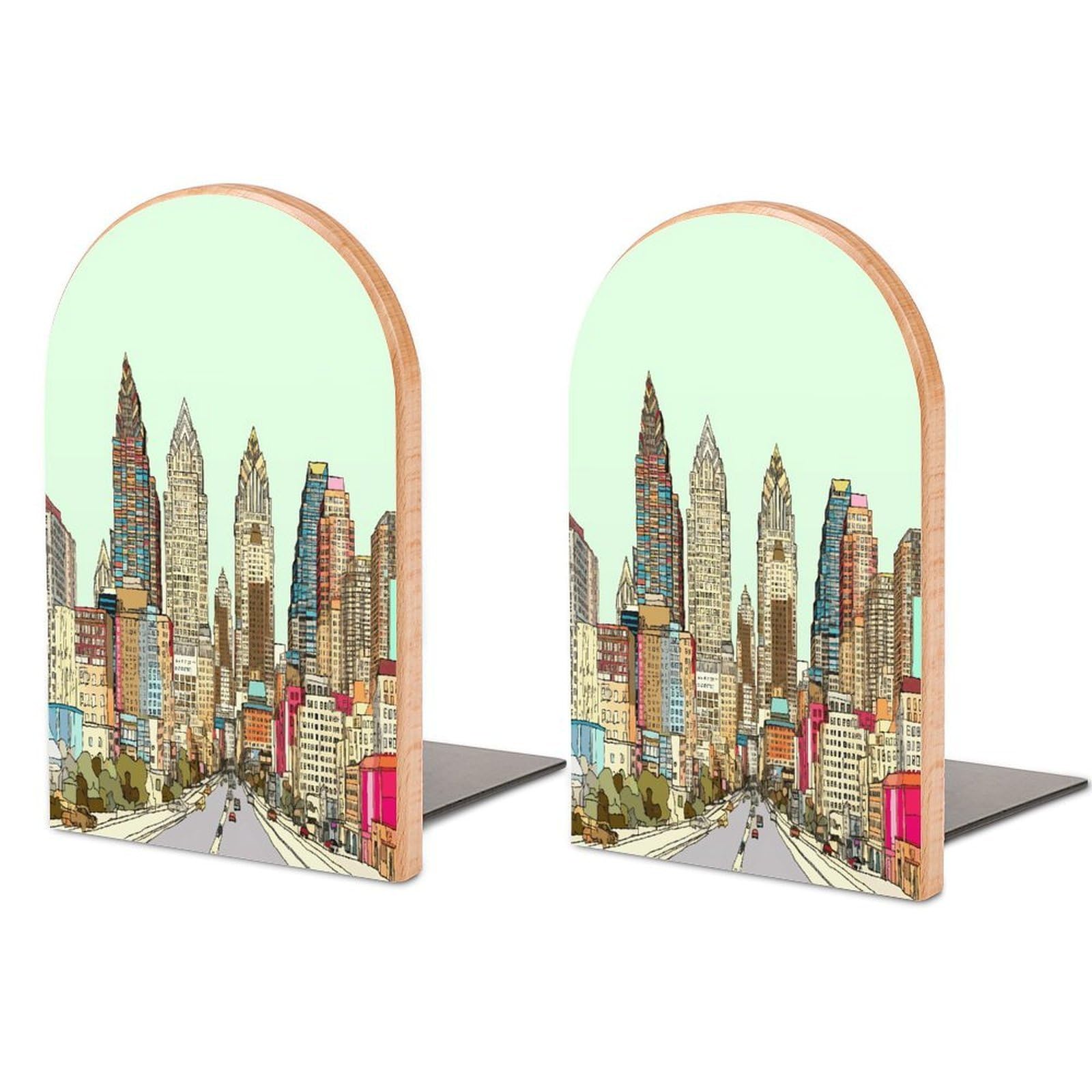 Austin Texas Bookend for Shelves Non-Skid Book Holder Modern Heavy Duty Bookend Stopper Metal Base Wood Book End Books Shelf Holder Home Decorative 1pair 5x3.9x3.1