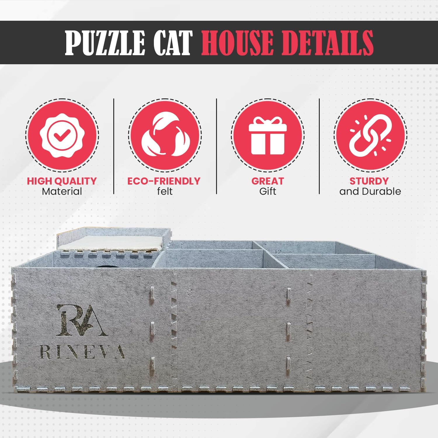 Cat Beds for Indoor Cats - Large Cat Cave for Pet House with Tunnel, Interactive Hideaway Maze, and Cozy Soft Felt Toy for Animals Activity. 38×24×12 inch, Gray