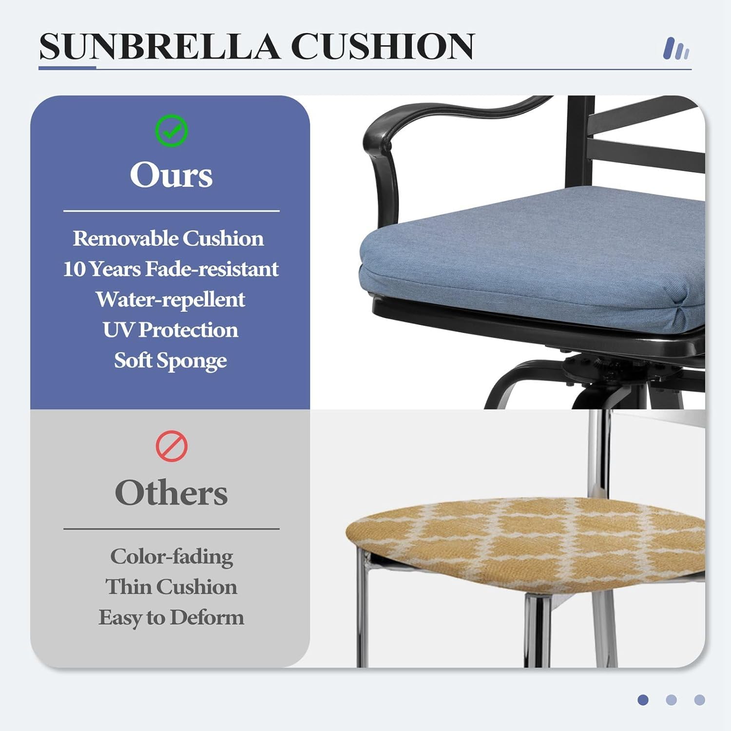 Crestlive Products Heavy Duty Cast Aluminum Outdoor Swivel Bar Stools with Sunbrella Cushion, Patio Bar Height Chair Set of 8, All Weather Black Finish, Outside, Indoor, Commercial Grade(Denim Blue)