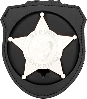 TT TYTX Police Badge Holder (Badge Not Included), Leather Universal Sheriff Badge Holder with Belt Clip, Hook and Loop Closure and Round Neck Stainless Steel Chain (Circle 2.7 Inch)