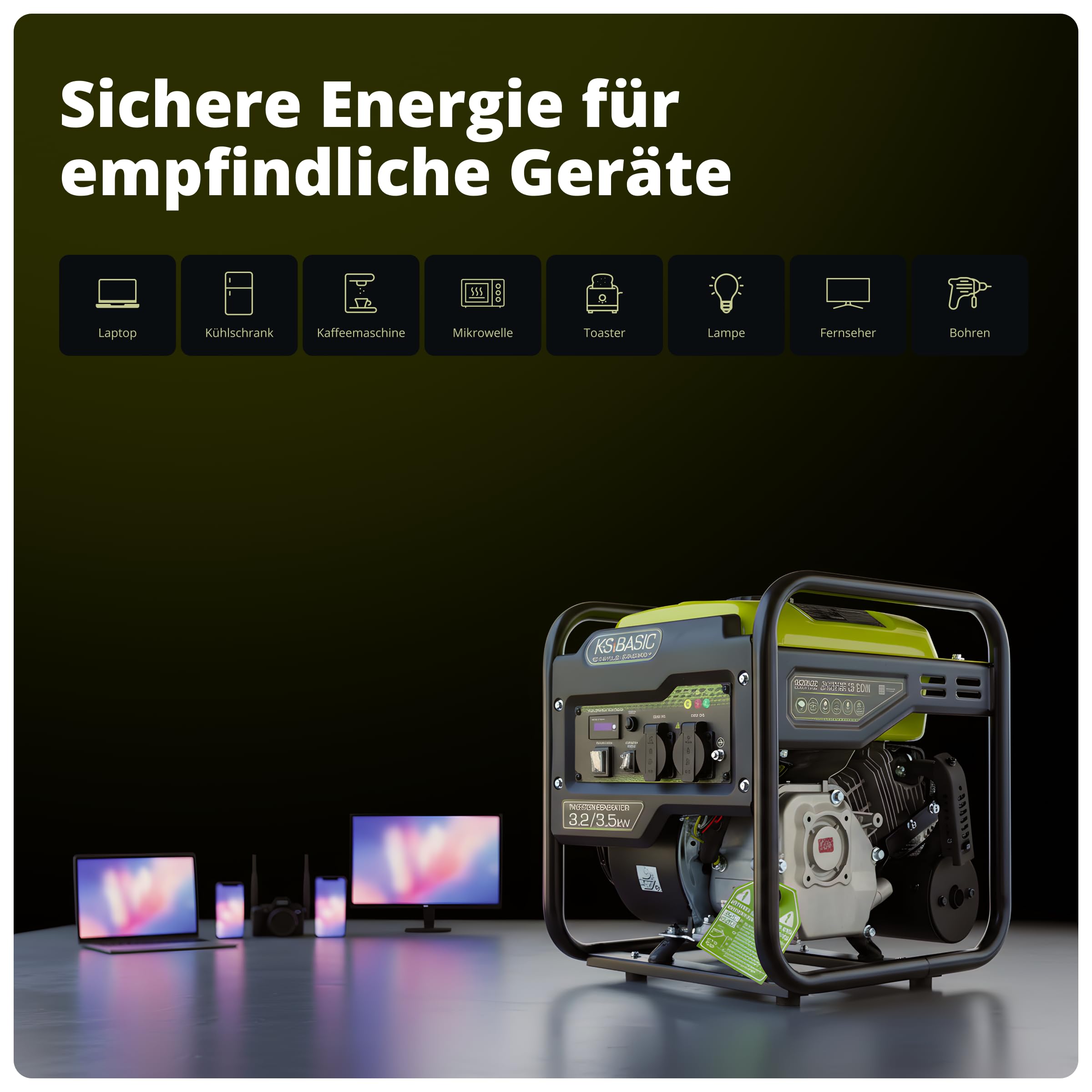 K&S BASIC KSB 35i Inverter-Generator 3,5 kW, stromerzeuger Inverter hat stabile Ausgangsspannung, EURO-5-Benzinmotor, notstromaggregat mit 100% Kupferwicklung, generator Inverter