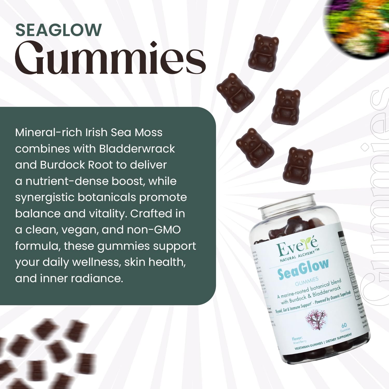 Sea Moss with Bladderwrack & Burdock Root – Vegan, Plant-Based Gummies with Minerals & Botanicals – Mixed-Berry Flavor, Non-GMO & Gluten-Free