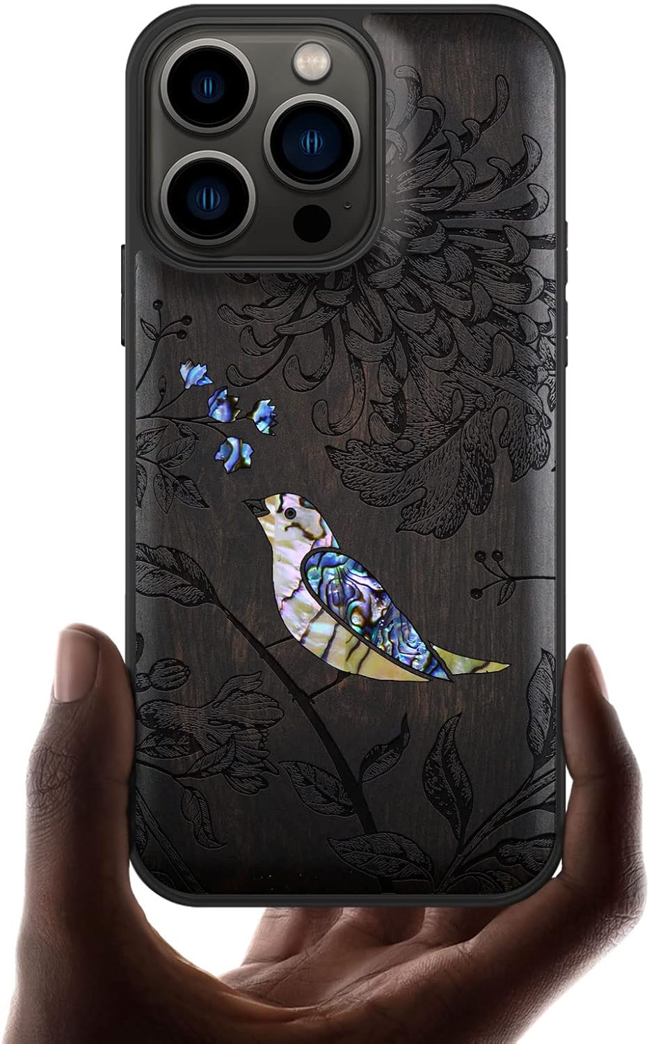 Carveit Designer Wooden Protective Case for iPhone 13 Pro Magnetic Cover [Wood Engraving & Shell Inlay] Compatible with 13 Pro MagSafe (Fox and Woods-Rosy)