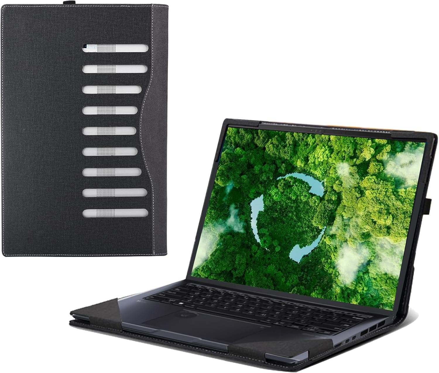 Laptop Case for ASUS Zenbook Pro 14 OLED(UX6404 UX6404VI UX6404VV) 14.5" All Inclusive Drop Case PU Leather Protective Bag Detachable Shell (Dark Gray)