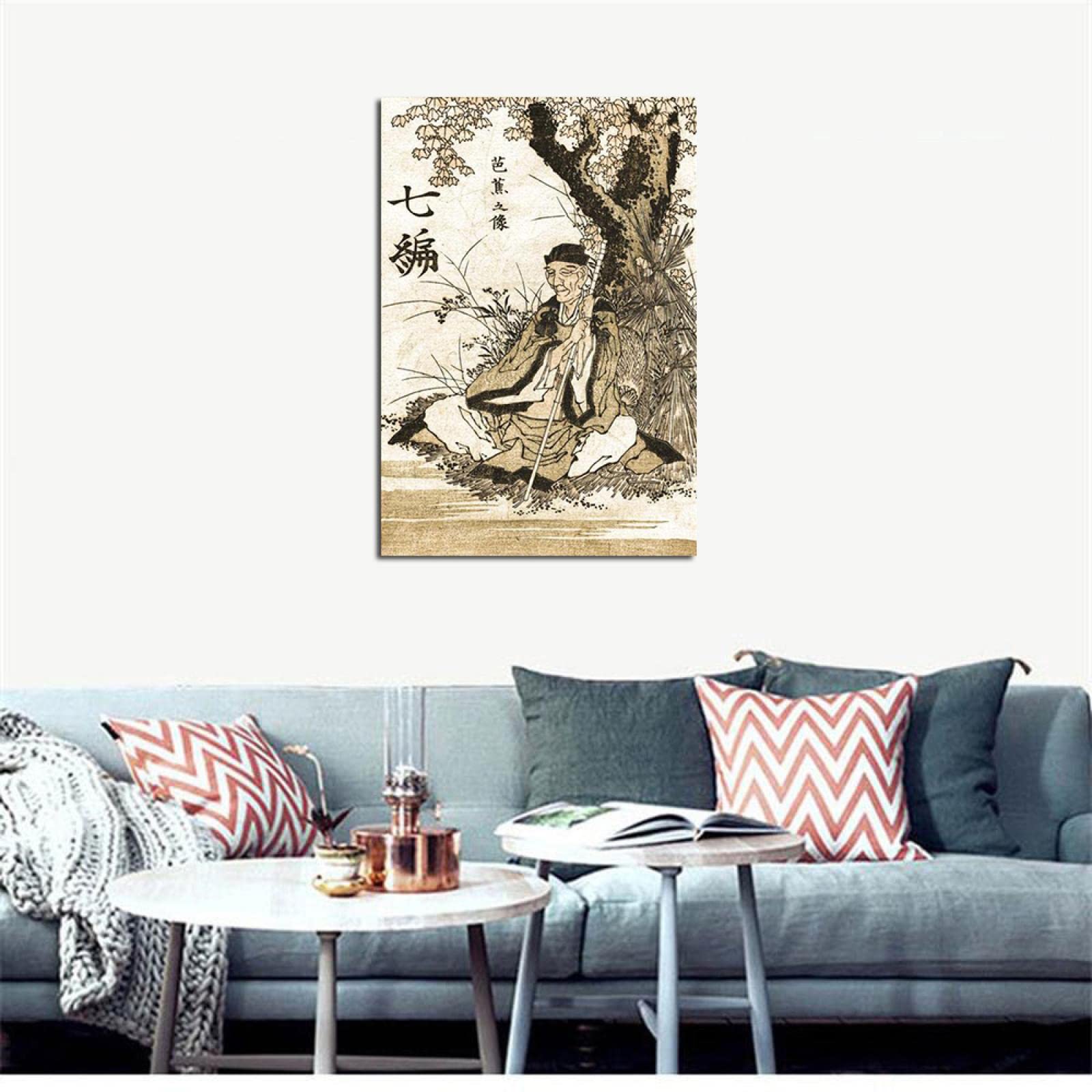 Amazon.co.jp: 日本の浮世絵の複製。「松尾芭蕉の肖像」。キャンバスに