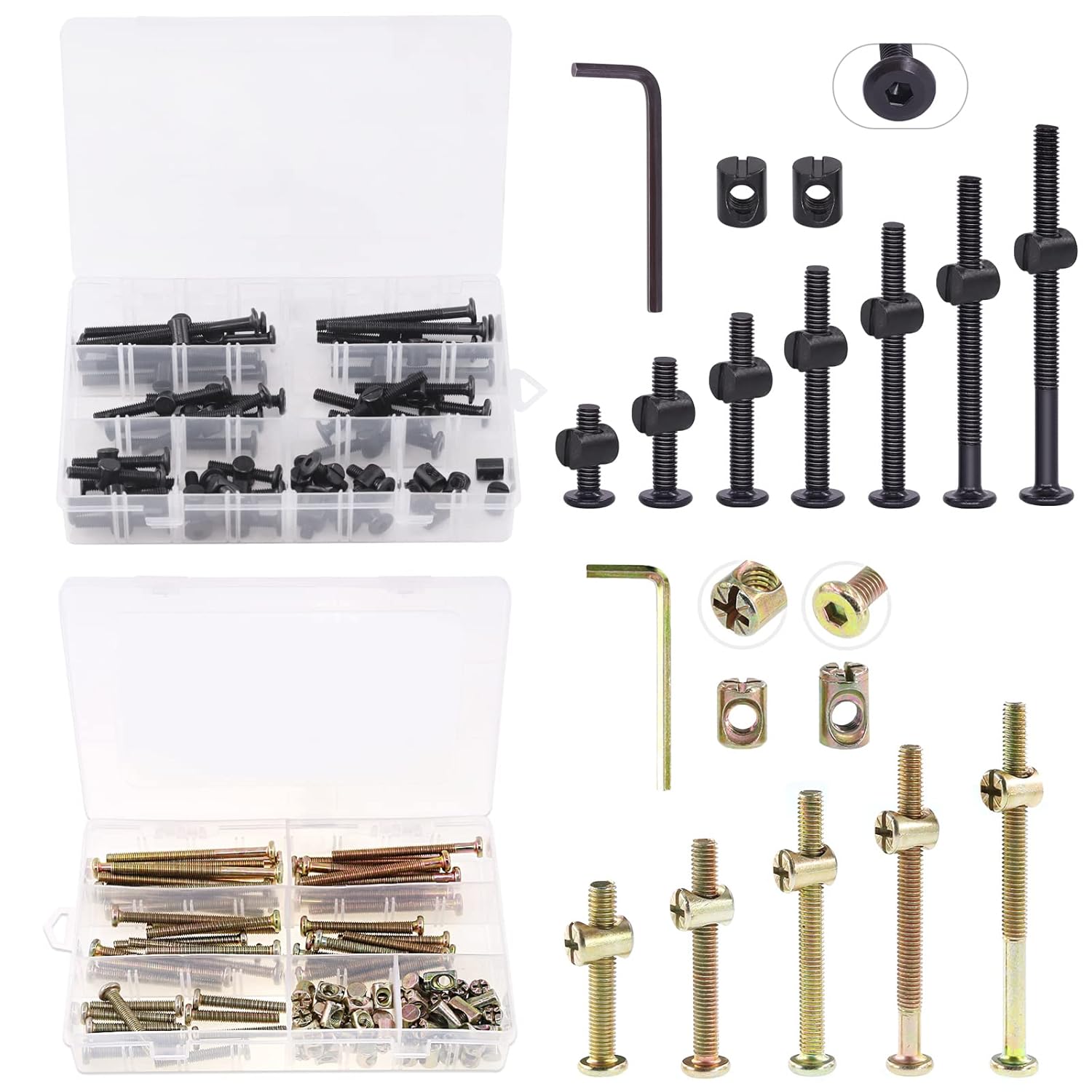 Keadic 185Pcs M6 20/30/40/50/60/70/80mm Baby Bed Screws Hardware Replacement Kit