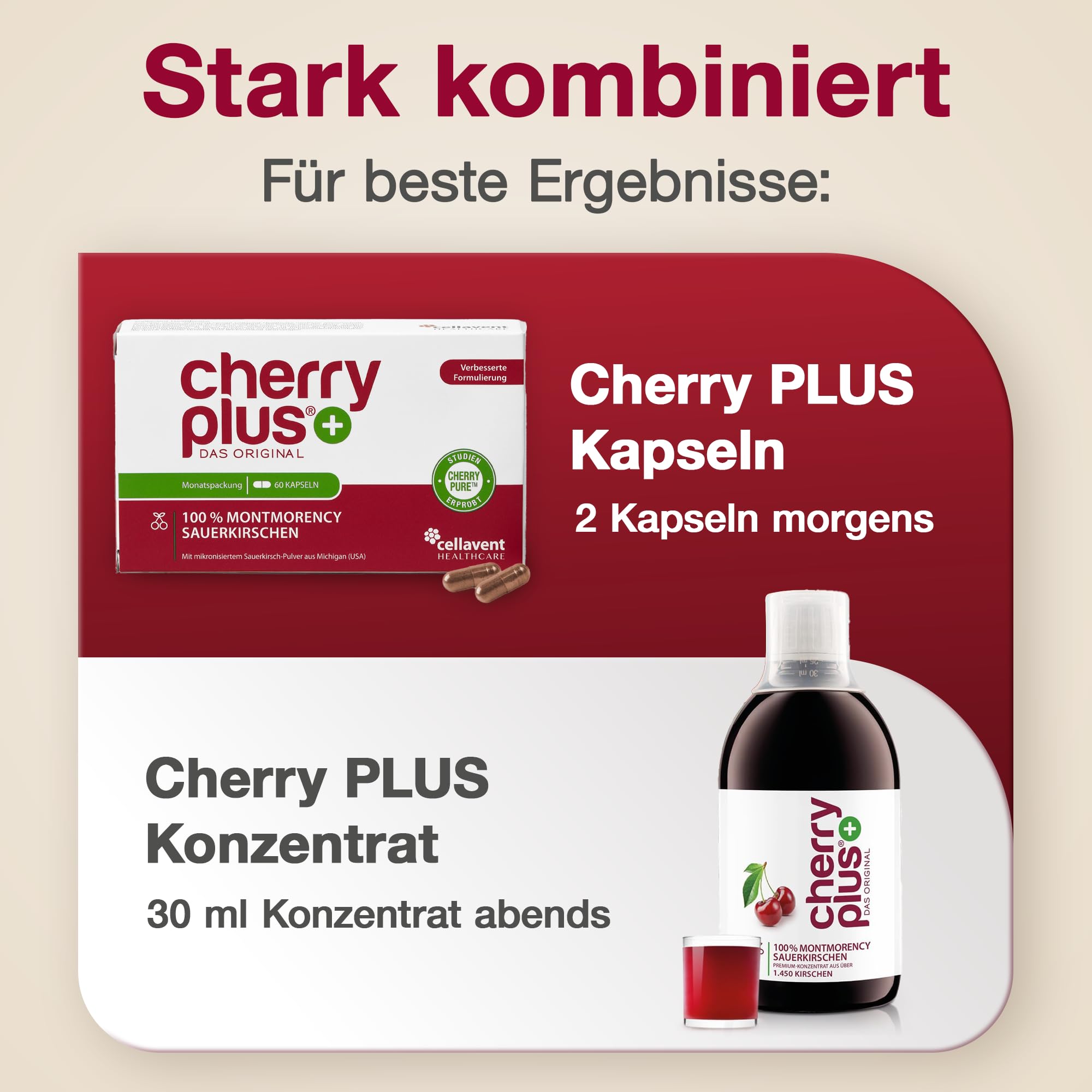 Original Montmorency Sauerkirschen Kapseln – 55.000 mg Sauerkirschen pro Tagesdosis (50:1 Sauerkirsch Extrakt) – 80 Kirschen/Tag – vegan, ohne Zusätze, deutsche Herstellung – Cherry PLUS