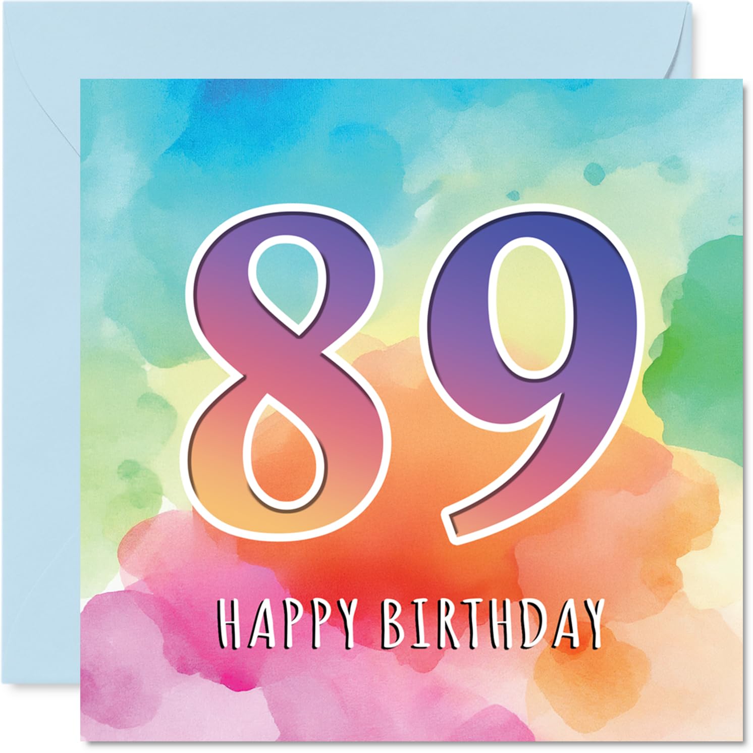 Stuff4 89th Birthday Cards for Women and Men, Colourful Watercolour Age, 89th Birthday Greeting Card