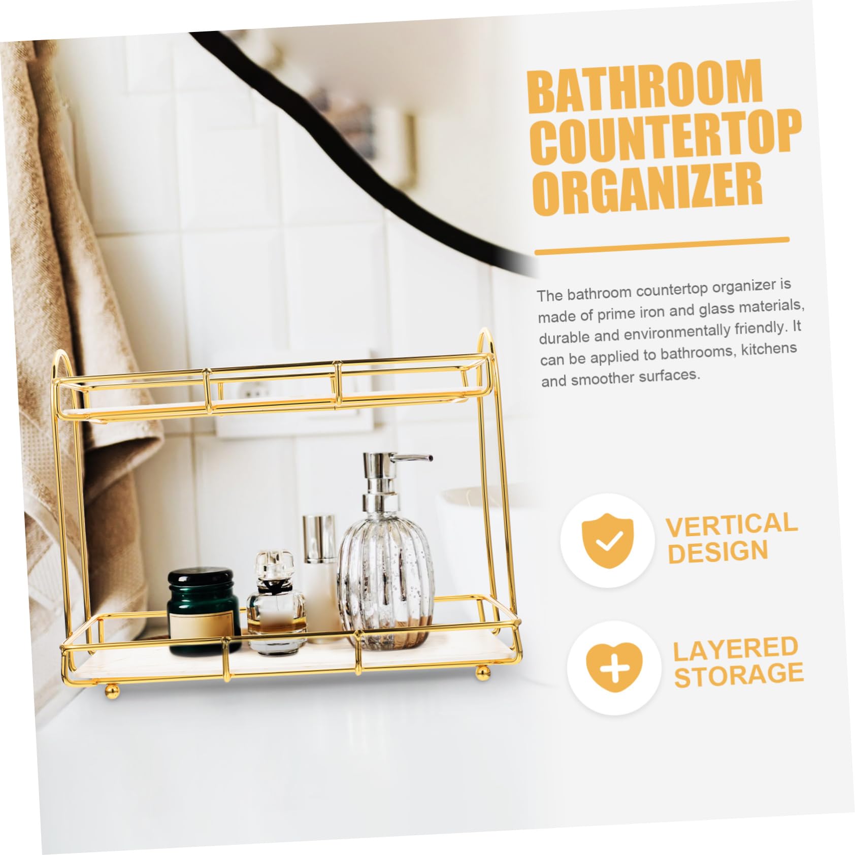 FOMIYES Organizzatore da Bagno Angolare a 2 Livelli in Ferro Bianco, Salvaspazio, Facile da Pulire, per Piano Lavabo e Desktop, Grande Capacità