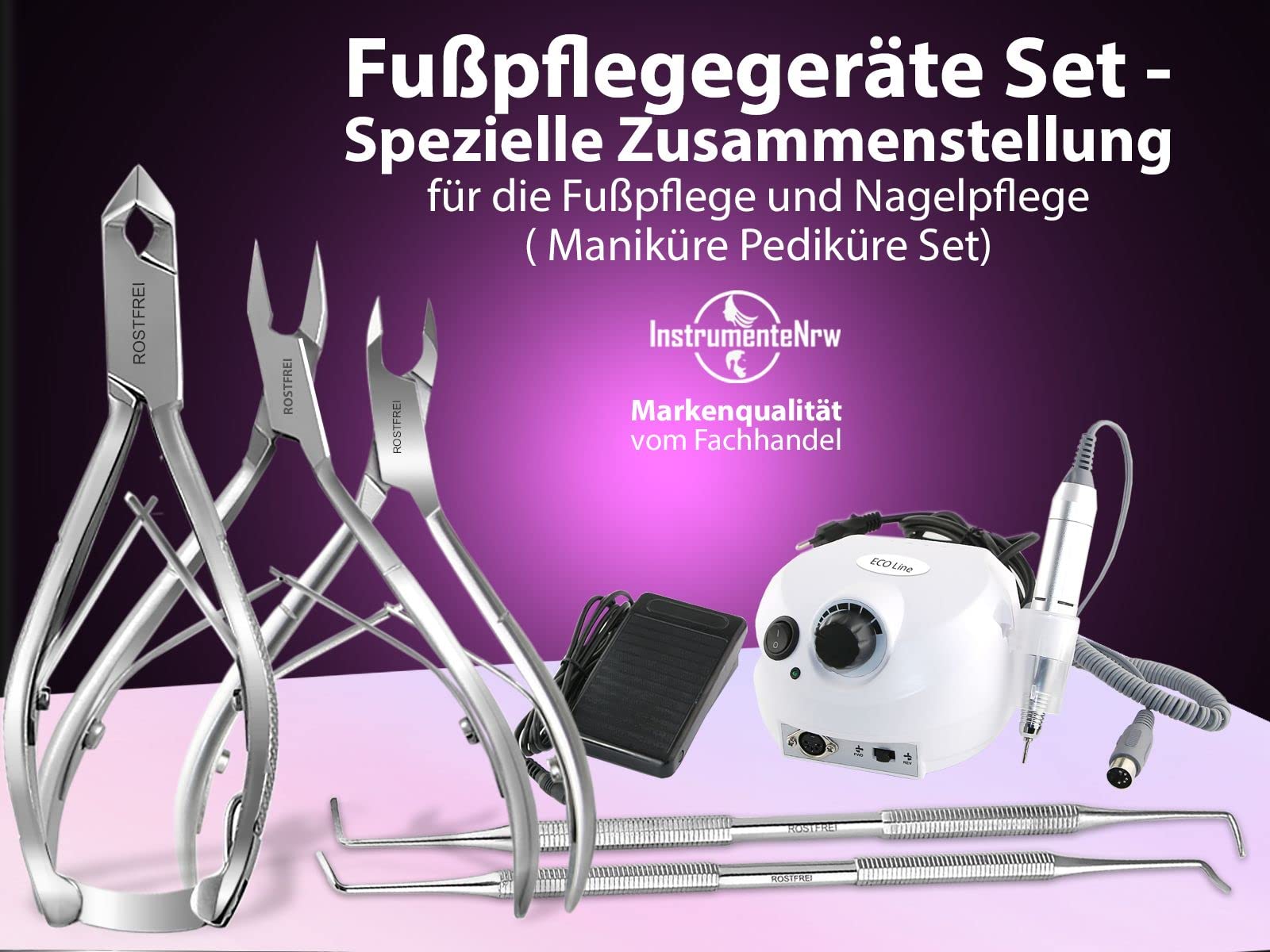 Profi Fußpflegegerät Maniküre Nagelfräser Pediküre Set Fräser Schleifgerät | Elektrisches Nagelpflege Gerät mit Diamantschleifer und ein Fußpflege Nagelzangen Set für die Pflege der Hände und Füße