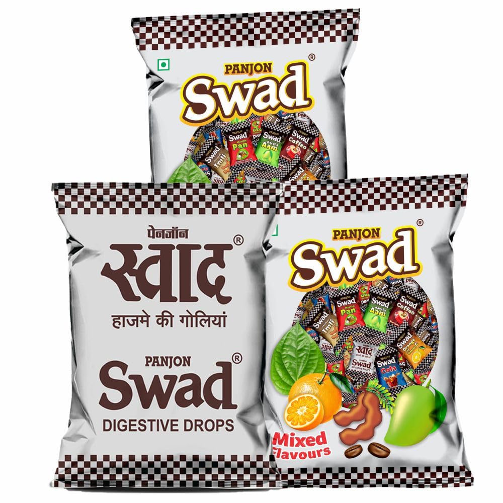 Swad Original Toffee (1 Pack) & Swad Mixed Candy (2 Pack) Pan, Imli, Coffee, Kaccha Aam, Cola, Orange | 3 Pack x 50 Toffee - Image 4 thumbnail