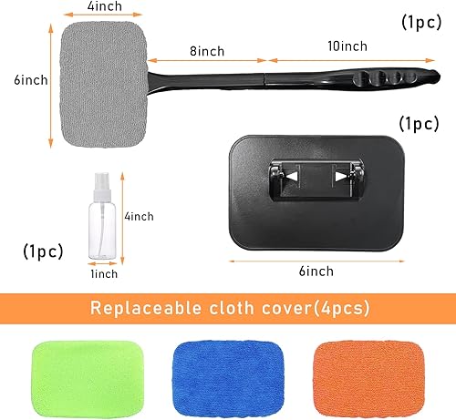 Miniatura 2 de Herramienta de limpieza de parabrisas de automóvil, limpiador de ventanas de microfibra con 4 almohadillas de tela lavables y reutilizables y mango