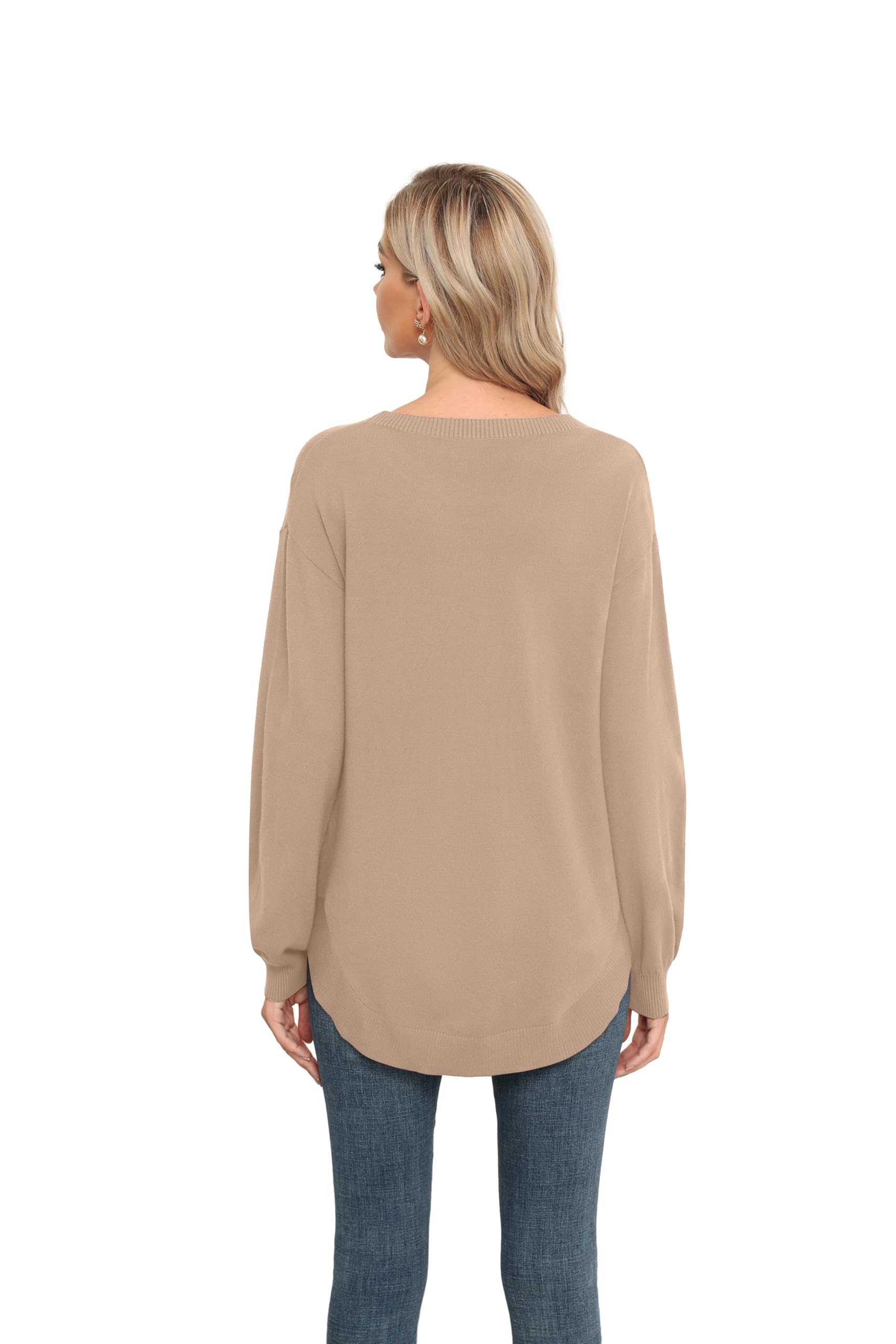 GRECERELLE Suéter de manga larga para mujer, ligero, cuello redondo, suéter casual de punto suave para mujer
