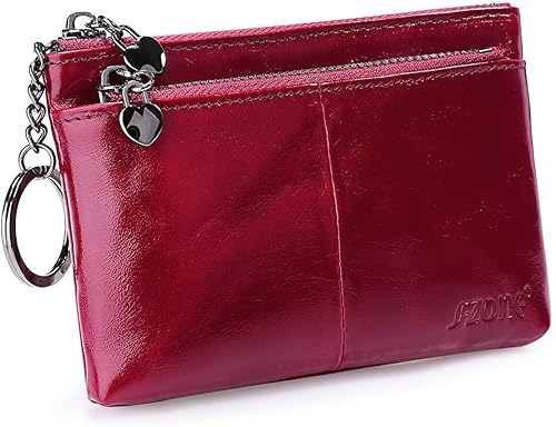 S-ZONE Monedero de cuero genuino para mujer, monedero pequeño cambio, tarjetero con llavero caja de regalo