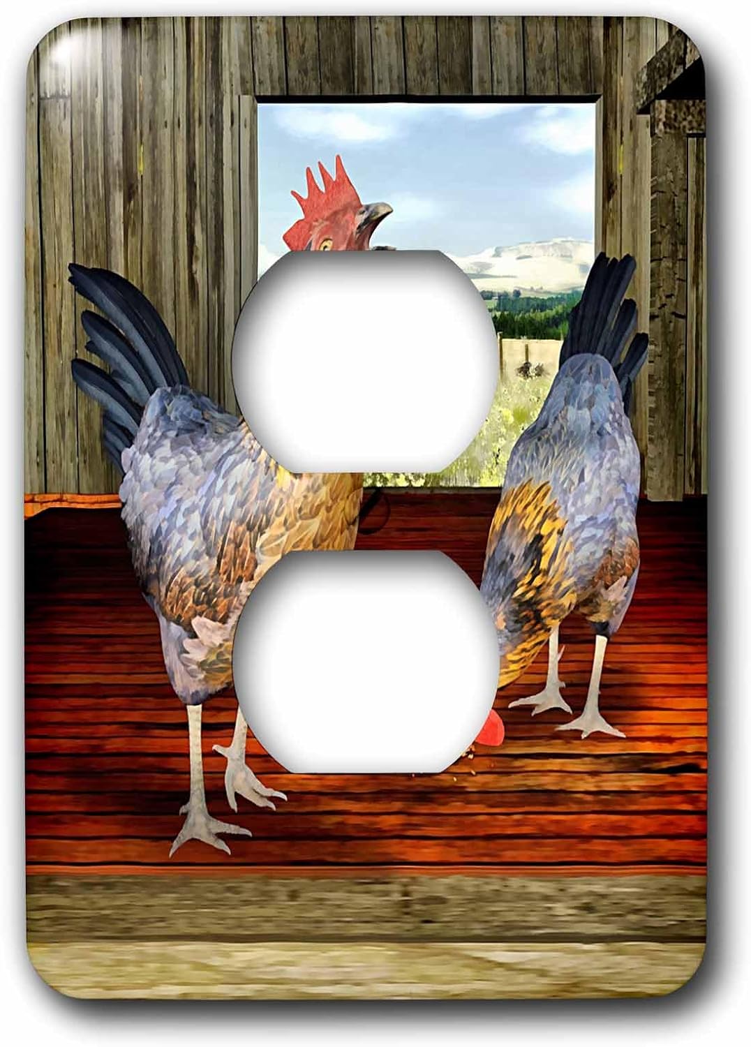 3dRose lsp_44513_6 Chickens In A Barn 2 Plug Outlet Cover